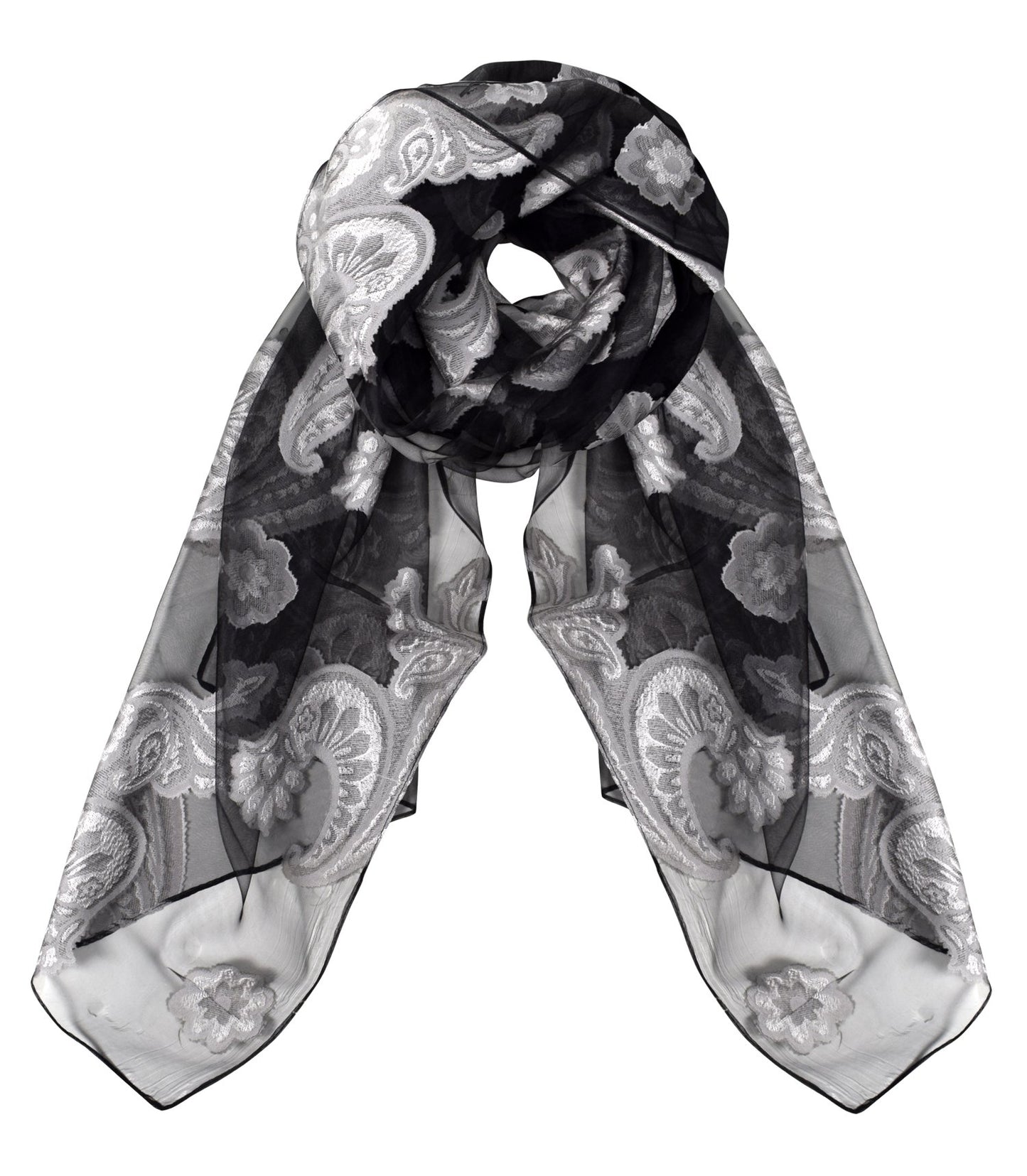 Wholesale Bulk Lot Sheer Embroidered Paisley Burnout Summer Scarf Black Grey for Resellers