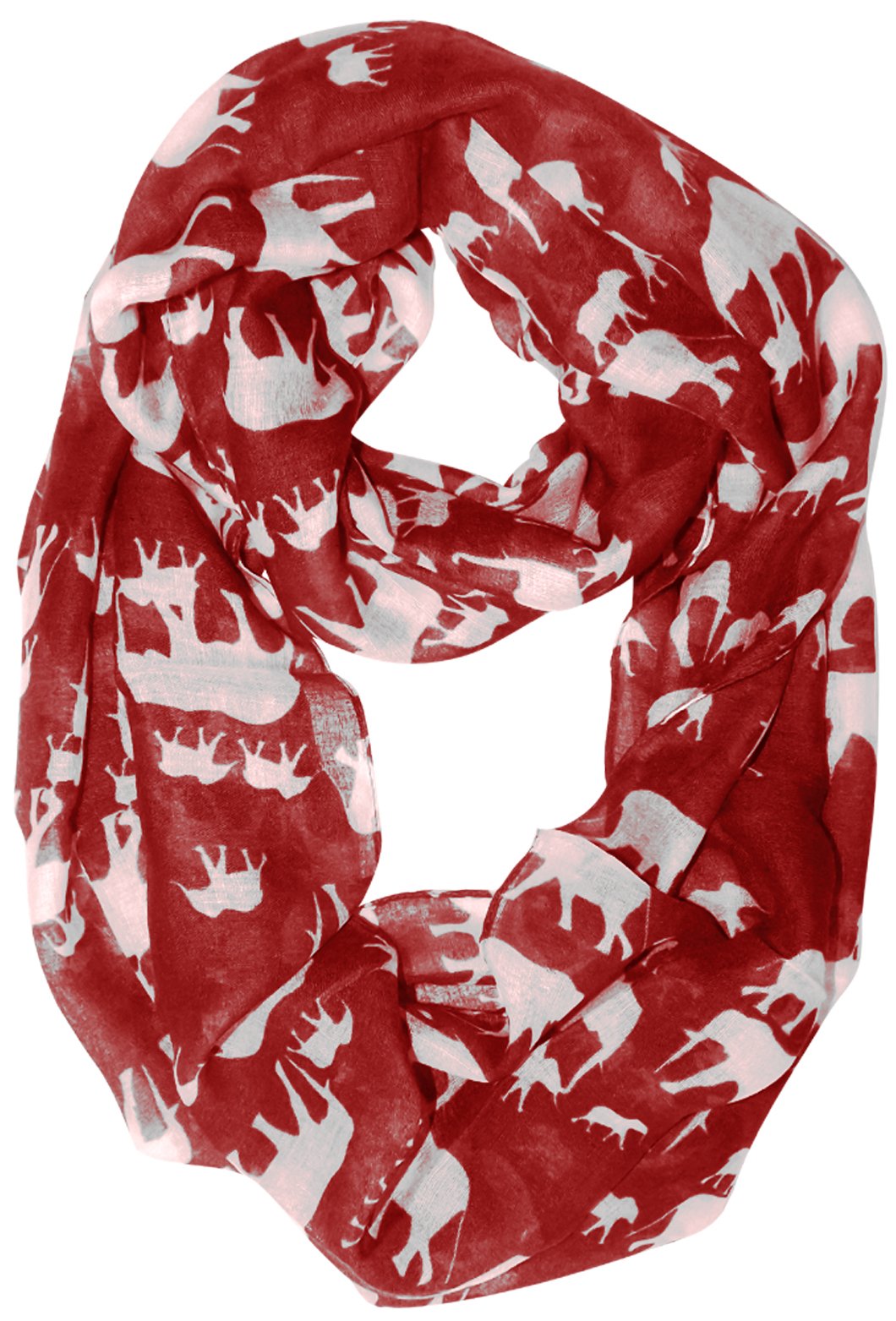 Wholesale Bulk Lot: Red White Artsy Elephant Animal Print Sheer Infinity Loop Scarf for Resellers