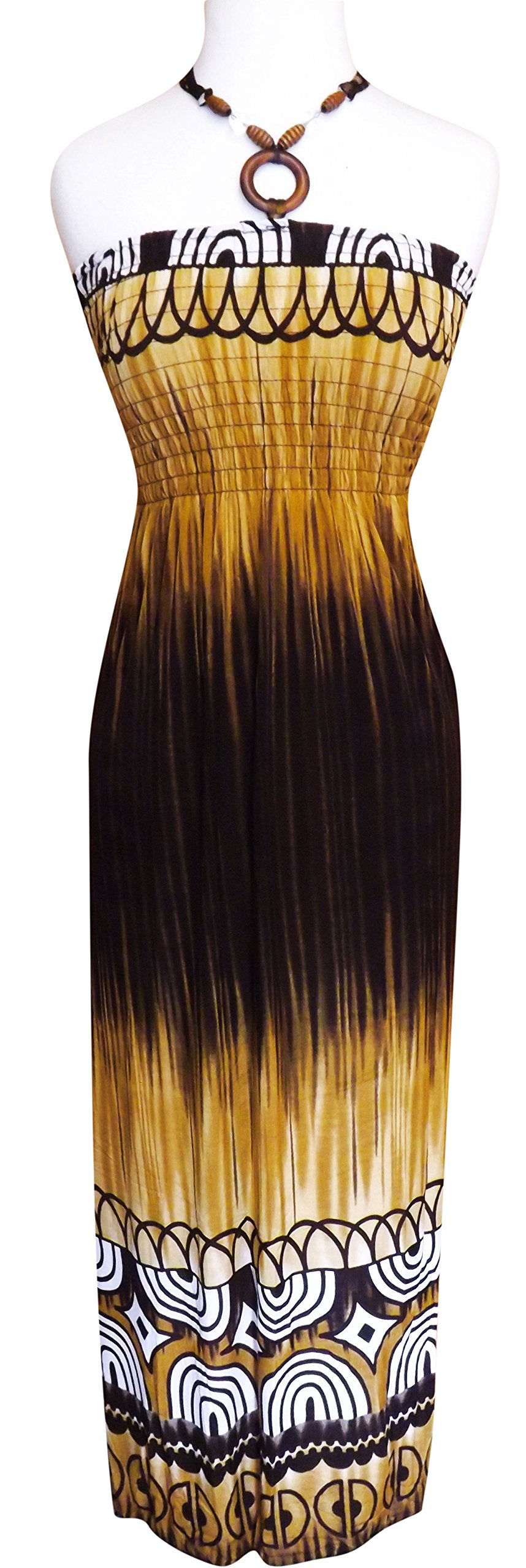 Wholesale Bulk Lot: Geometric Beaded Halter Smocked Maxi Dress, XL Gold
