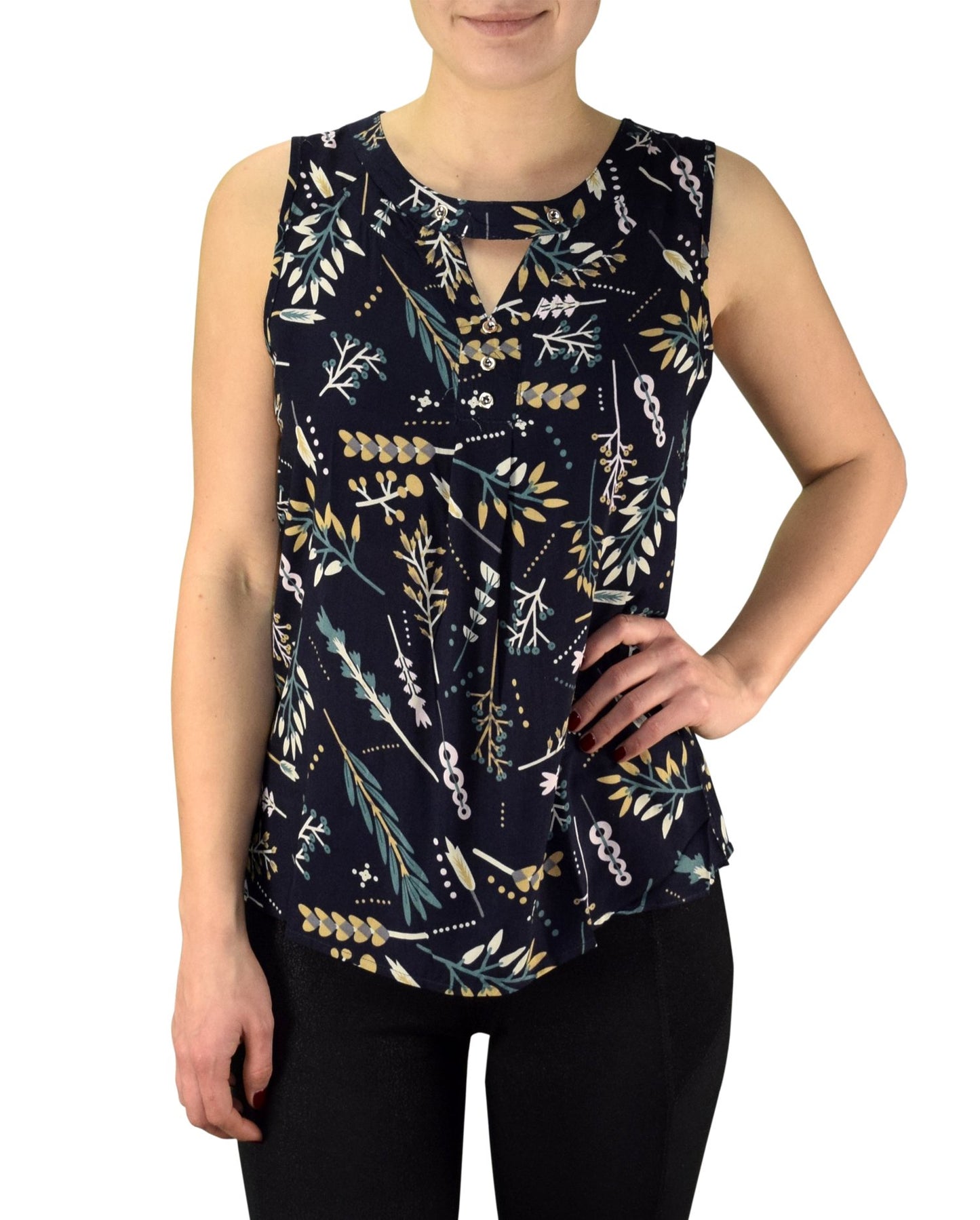 Wholesale Bulk Lot: Women's Floral Leaf Print Button Up Summer Blouse Navy Small