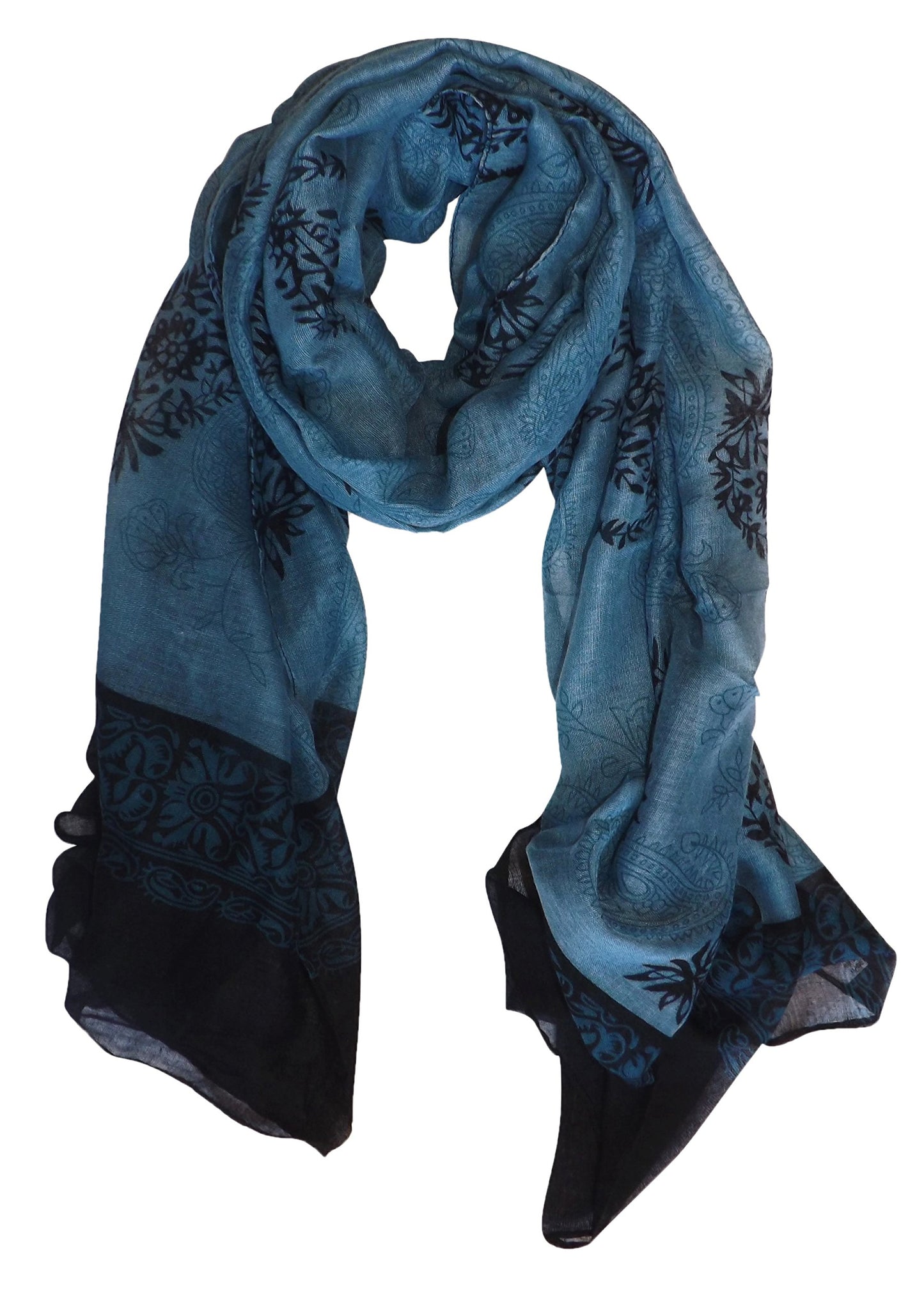 Wholesale Bulk Lot: Tribal Flower Graphic Print Paisley Lightweight Scarf Periwinkle Black Reseller