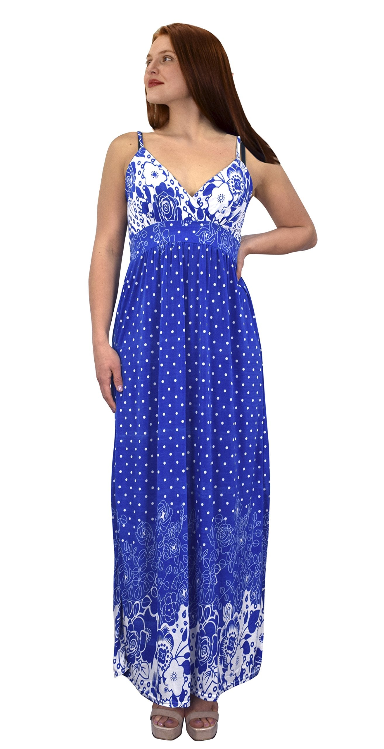 Wholesale Bulk Lot: Paisley Spaghetti Strap Sleeveless Maxi Dress, Large, Blue