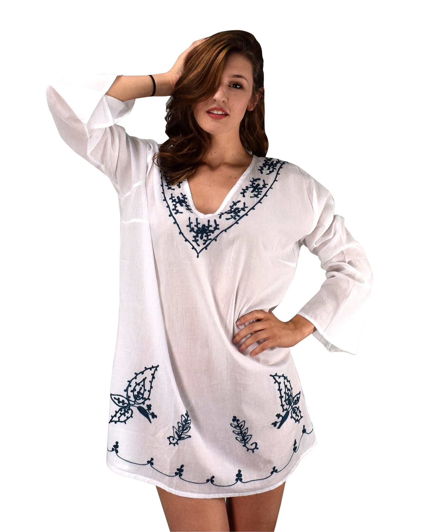 Wholesale Bulk Lot: White 100% Cotton Embroidered Summer Tunic Beach Cover Up