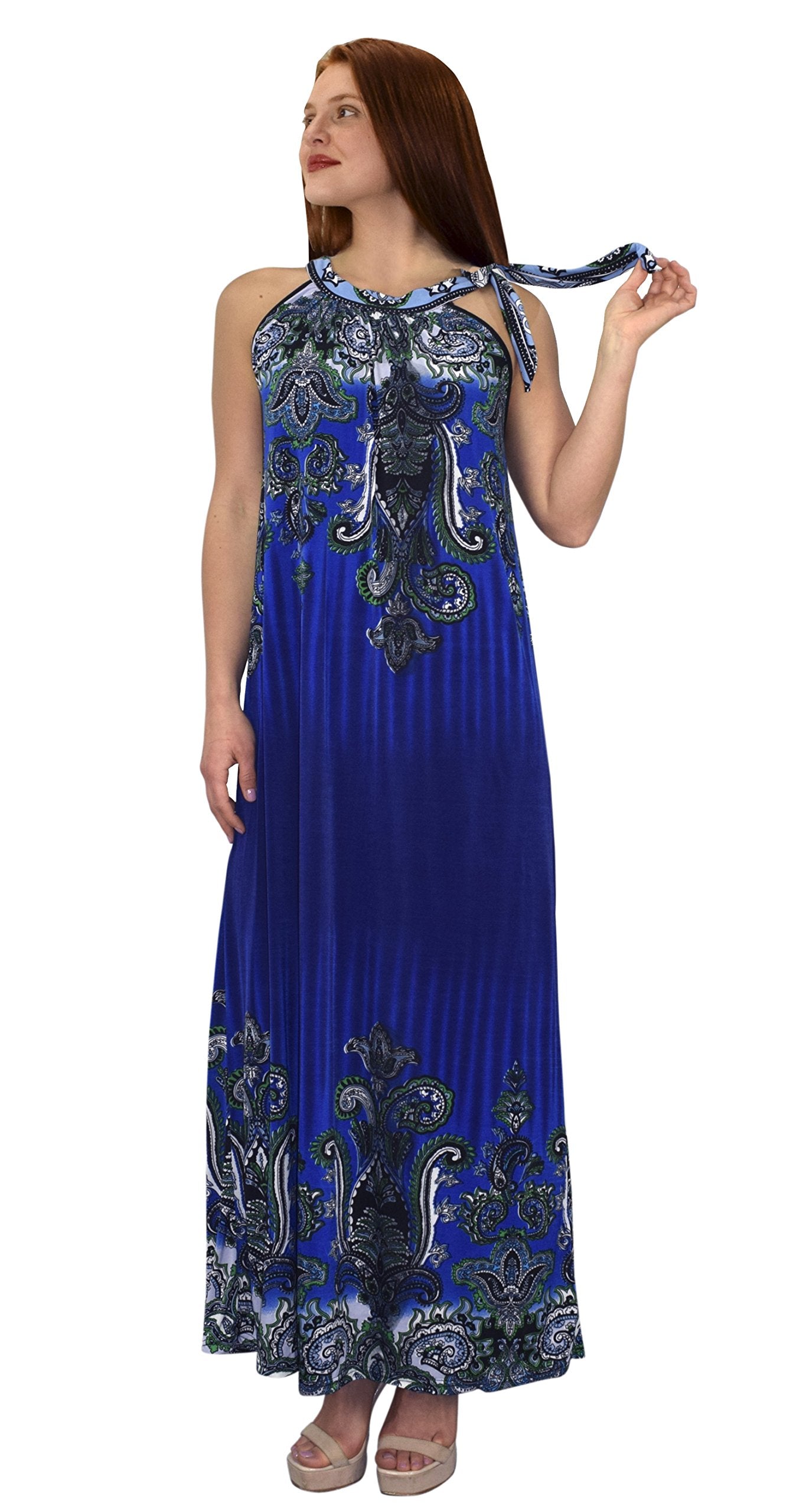 Wholesale Bulk Lot: Women's Exotic Paisley Halter Summer Dress Blue Large