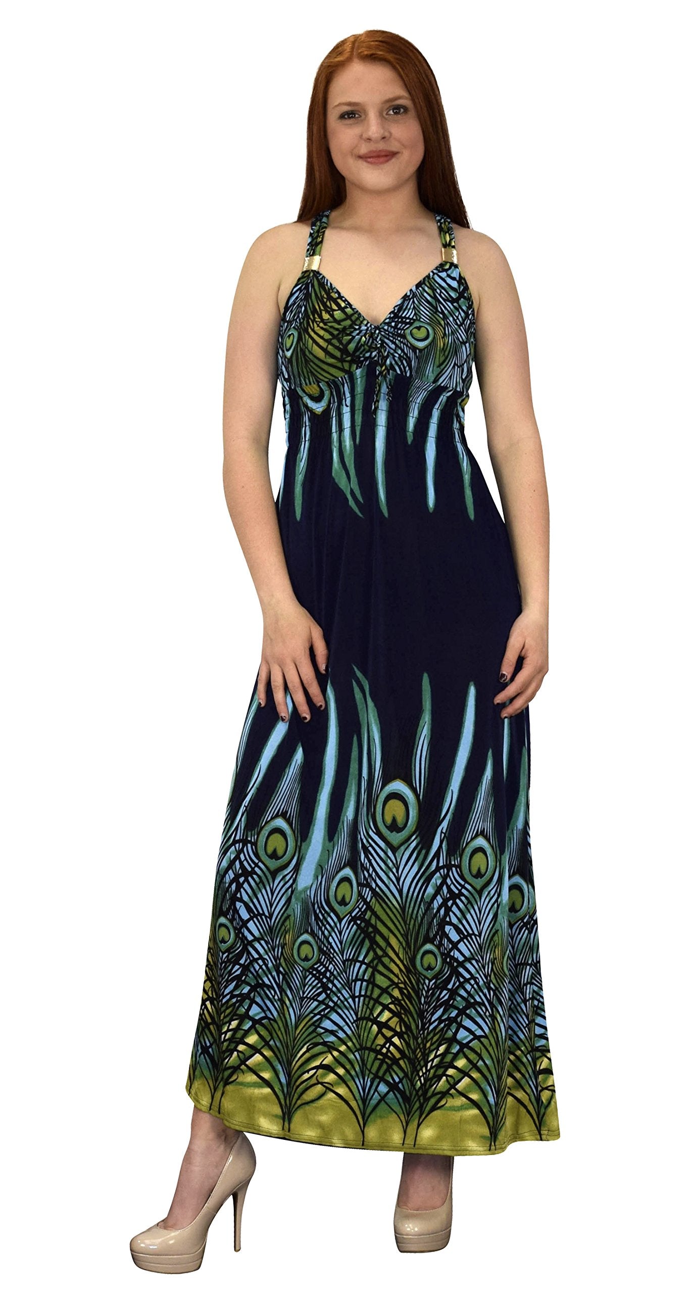 Wholesale Bulk Lot: Multicolor Tropical Print Peacock Navy Maxi Dress Small