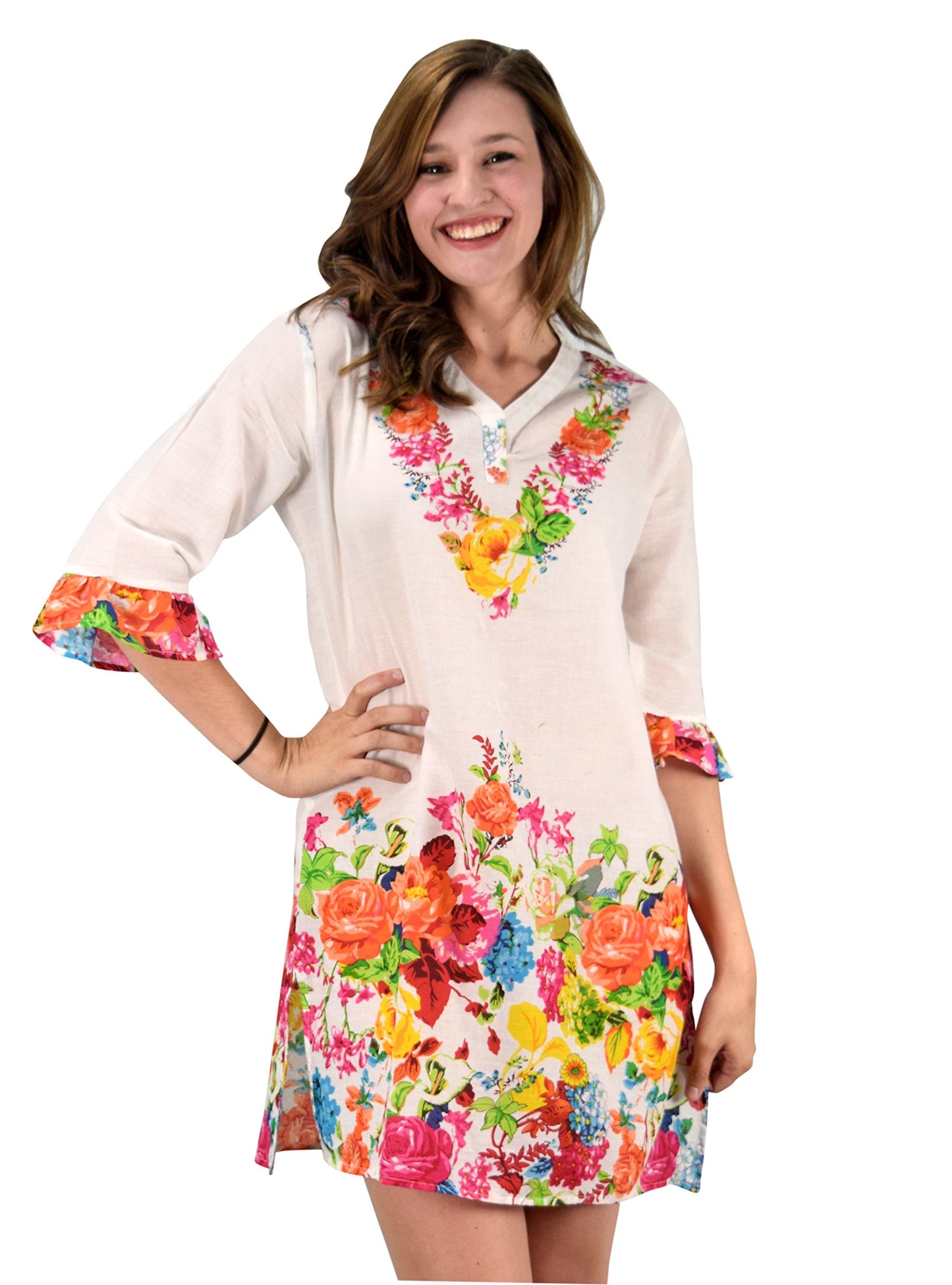 Wholesale Lot: 100% Cotton Bohemian Floral Summer Tunic Beach Cover Up Orange L/XL