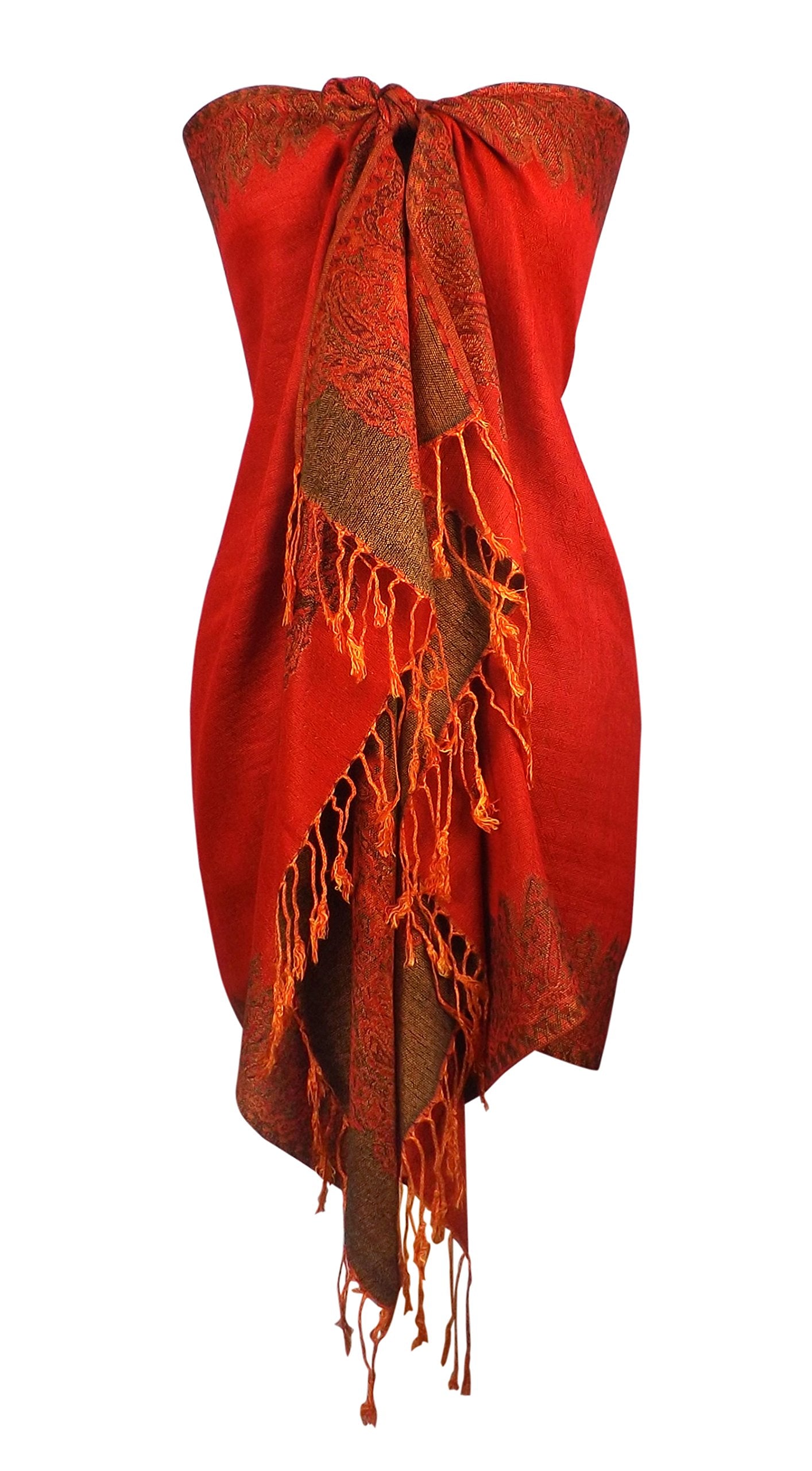 Wholesale Lot Reversible Paisley Pashmina Shawl Red Light Gold Bulk Reseller Wrap
