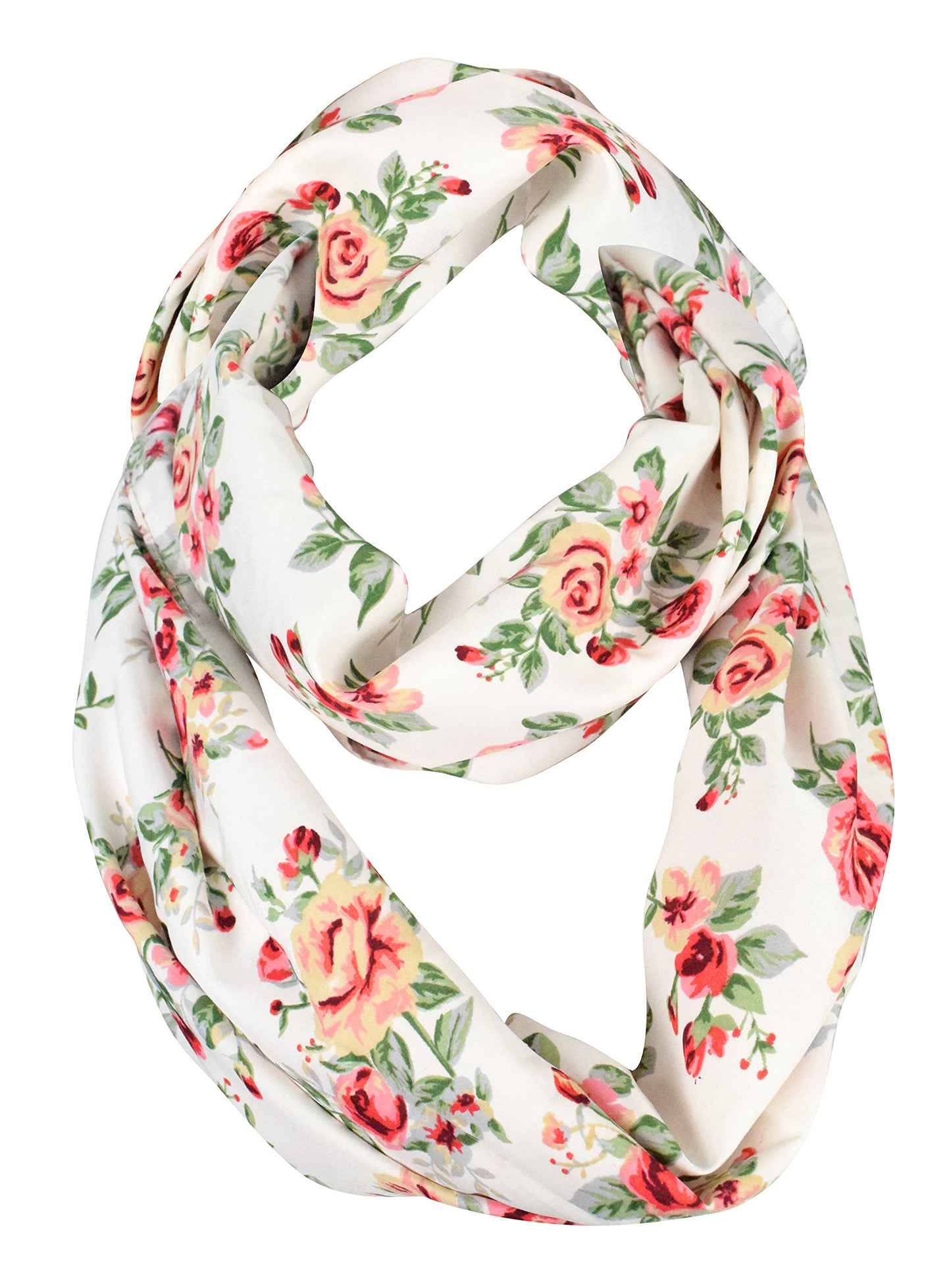 Wholesale Bulk Lot: Vintage Floral Print Infinity Loop Scarf White Rose Reseller Pack