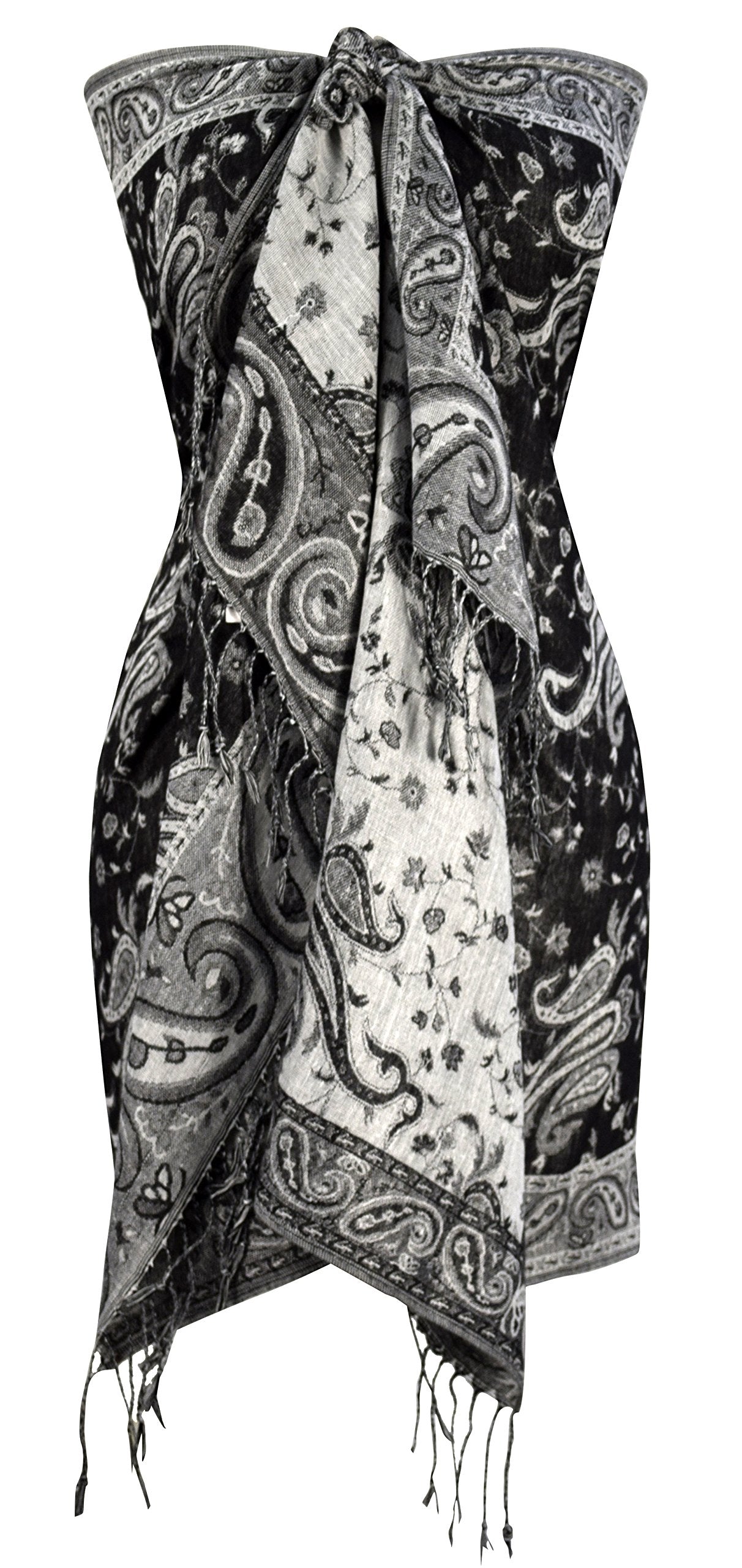 Wholesale Bulk Lot Reversible Paisley Pashmina Shawl Double Layer Black White Scarf for Resellers
