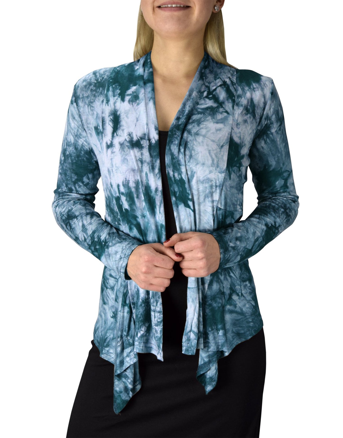 Wholesale Lot: Tie Dye Asymmetric Hem Open Front Cardigan Top Turquoise Large/XL
