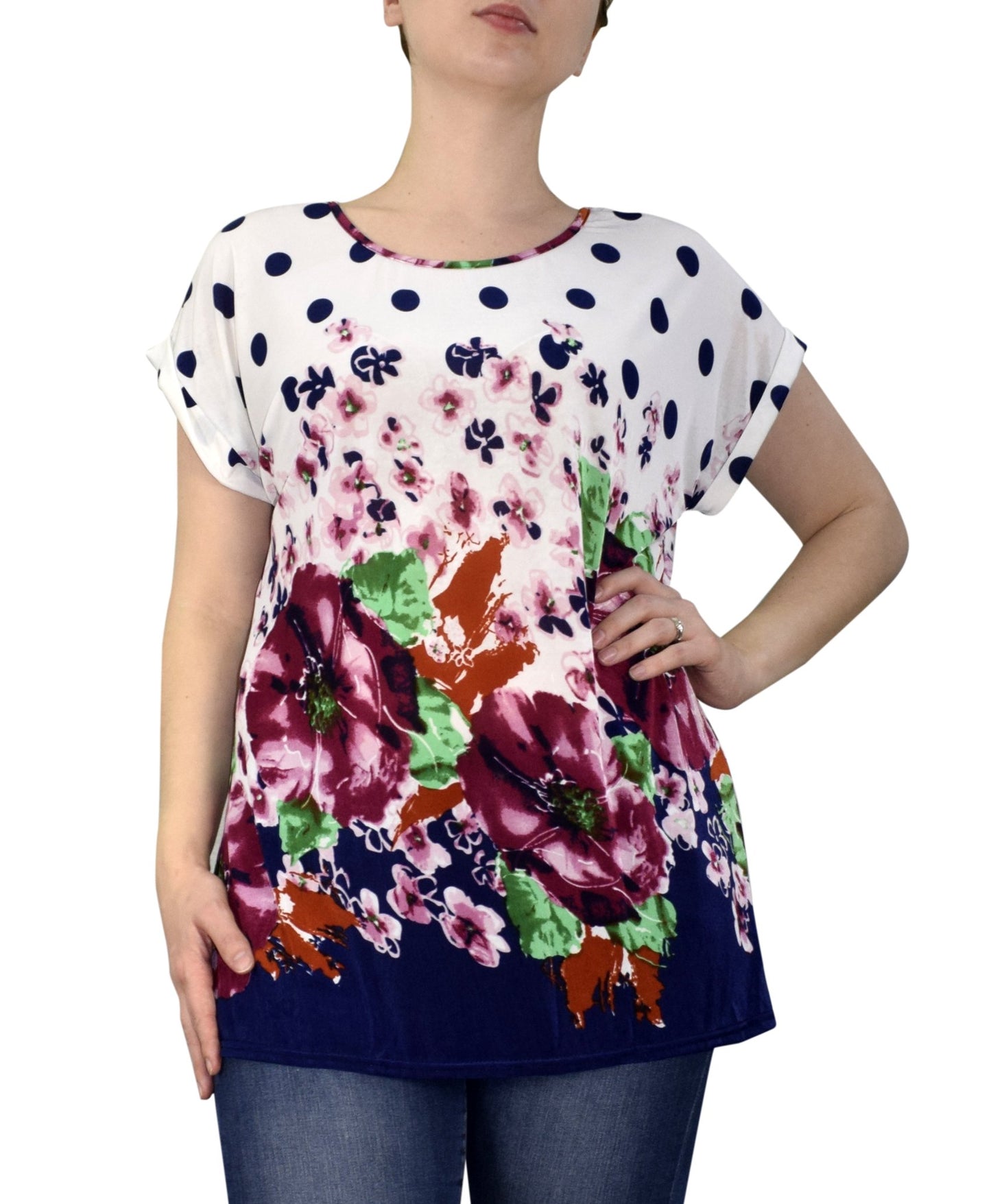 Wholesale Bulk Lot: Boho Floral Print Summer Casual Tops Navy Large