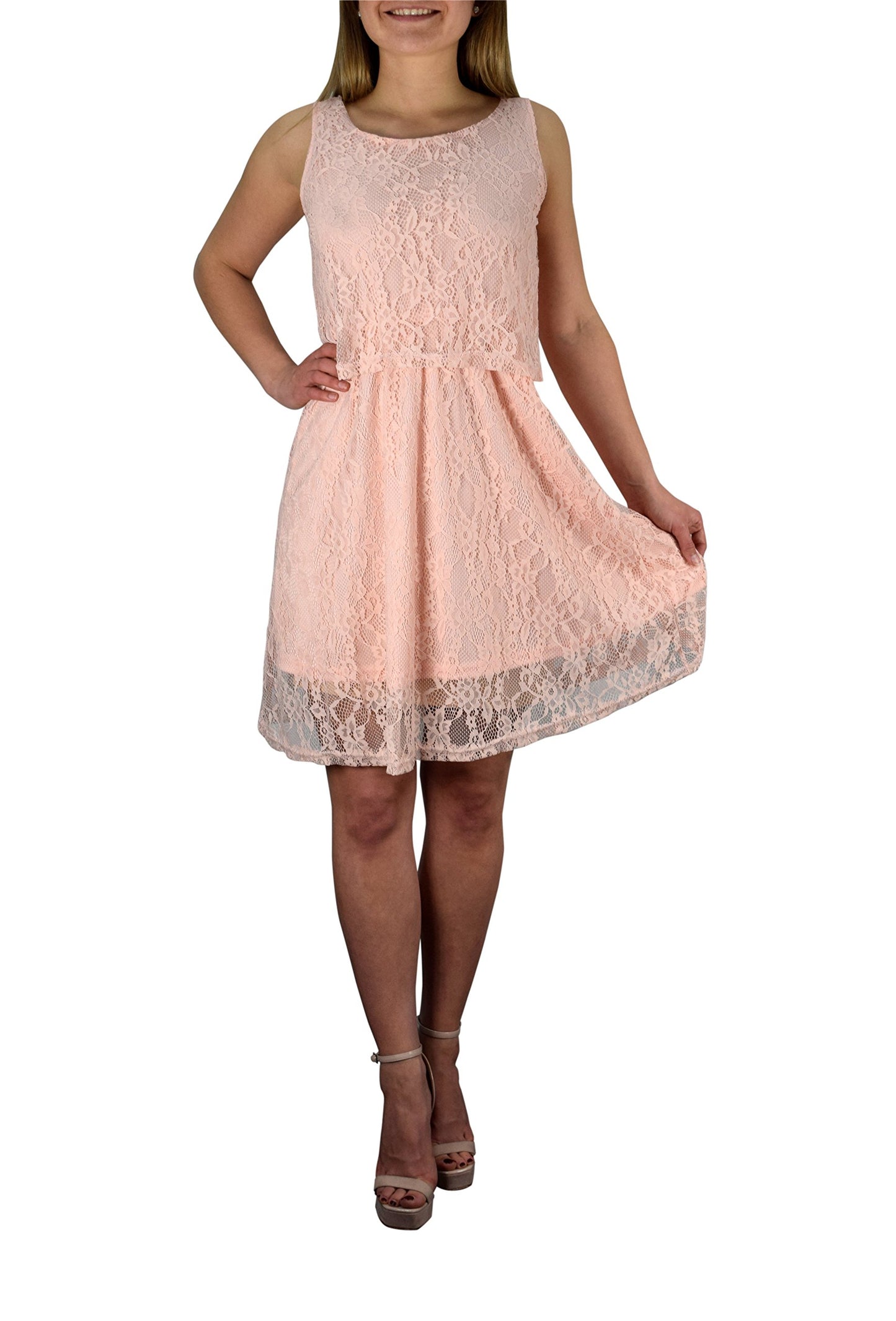 Wholesale Bulk Lot: Lace Overlay Sleeveless Mini Summer Dress Coral Size M