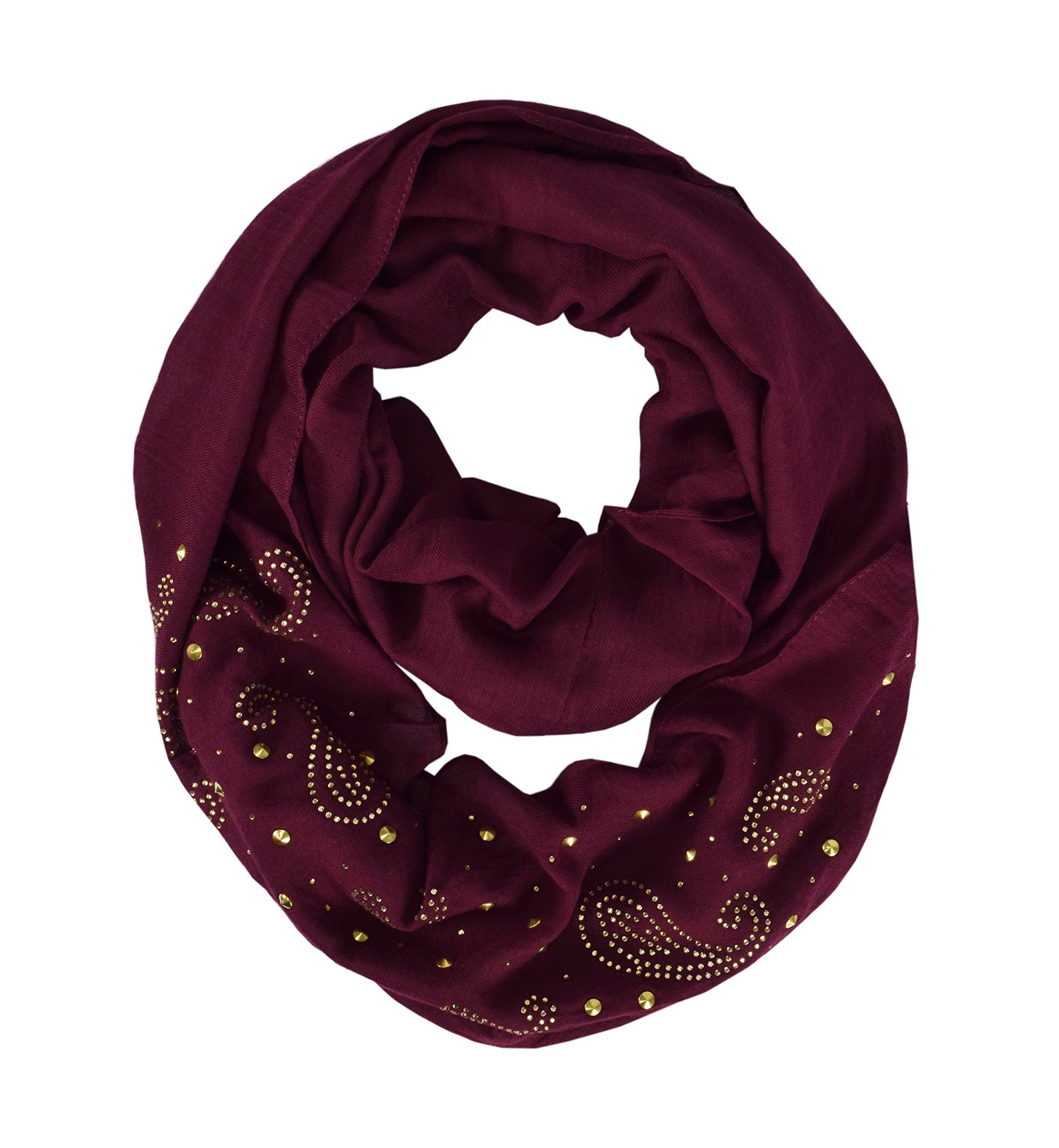 Wholesale Bulk Lot: Maroon Paisley Embellished Infinity Loop Circle Scarf for Resellers