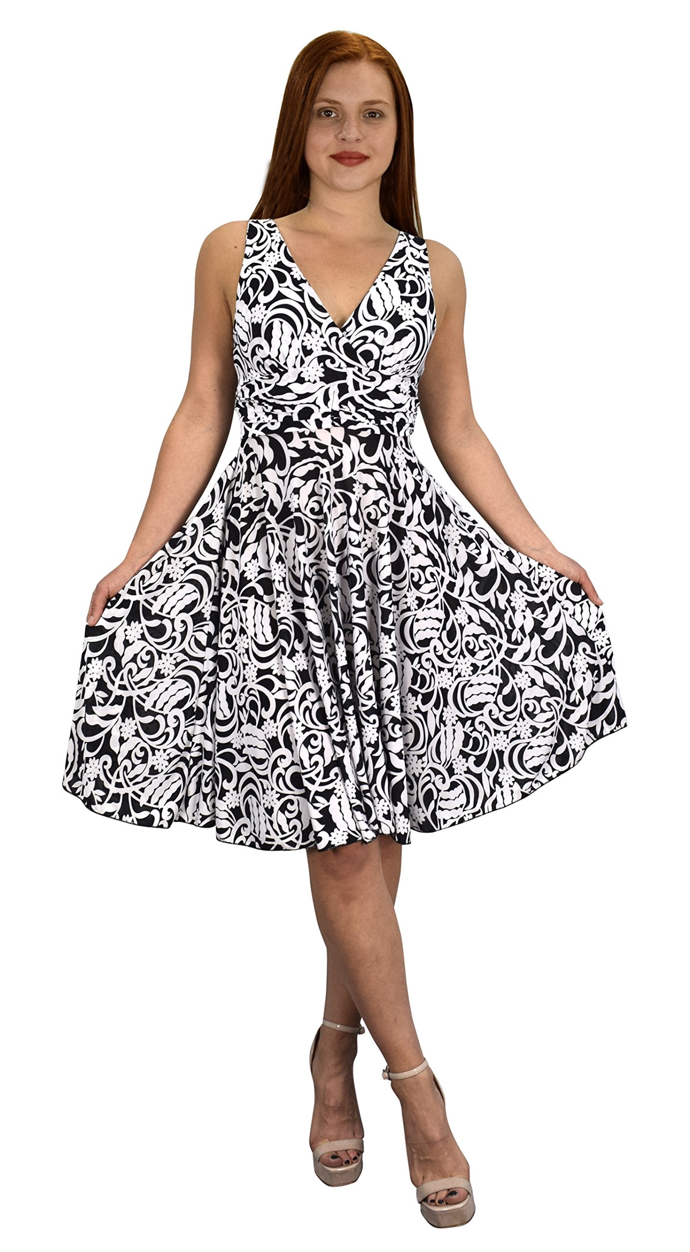 Wholesale Bulk Lot: Women's Floral Sleeveless Surplice Skater Dress White Black XL