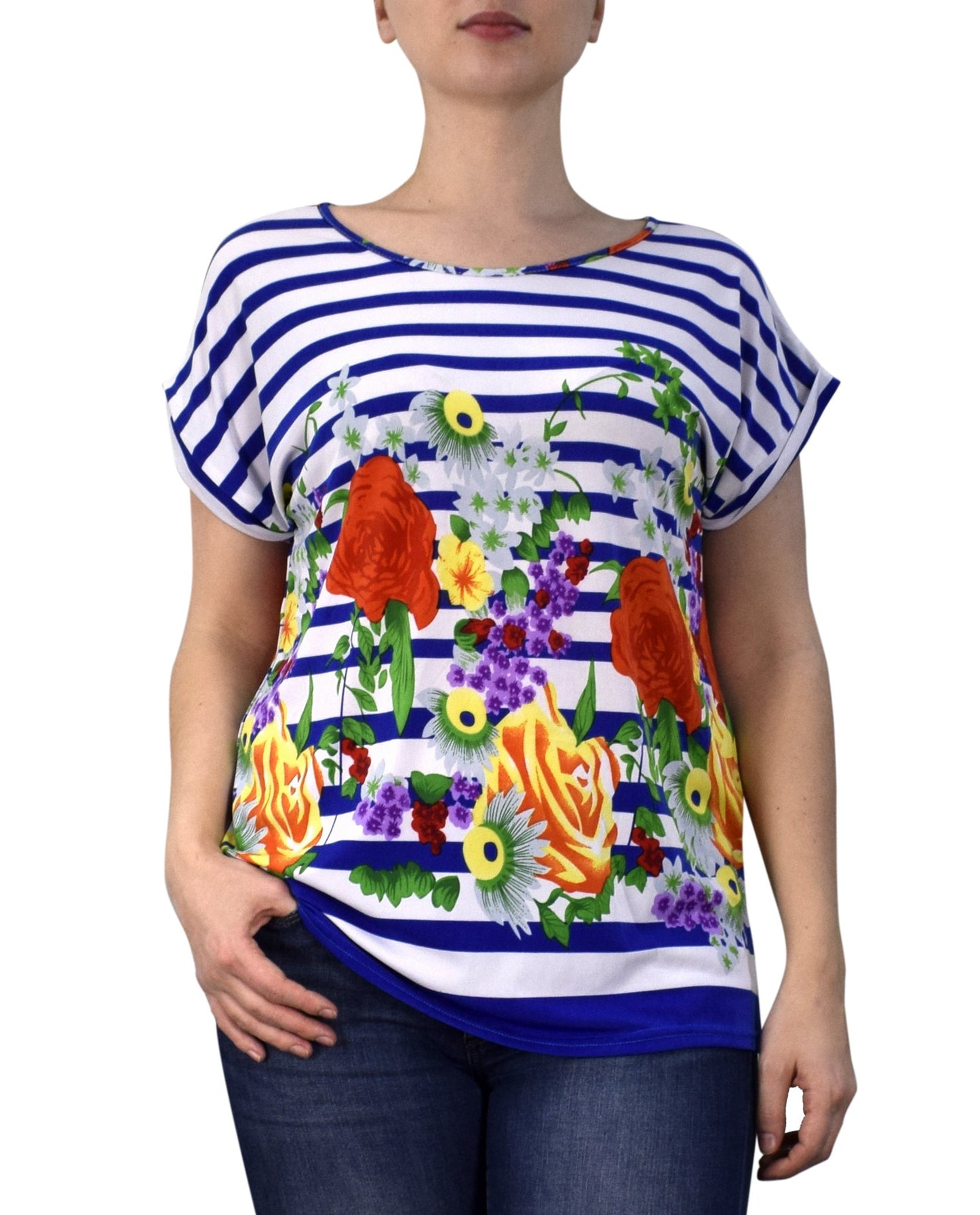 Wholesale Bulk Lot: Boho Floral Print Light Summer Blouse Blue Medium
