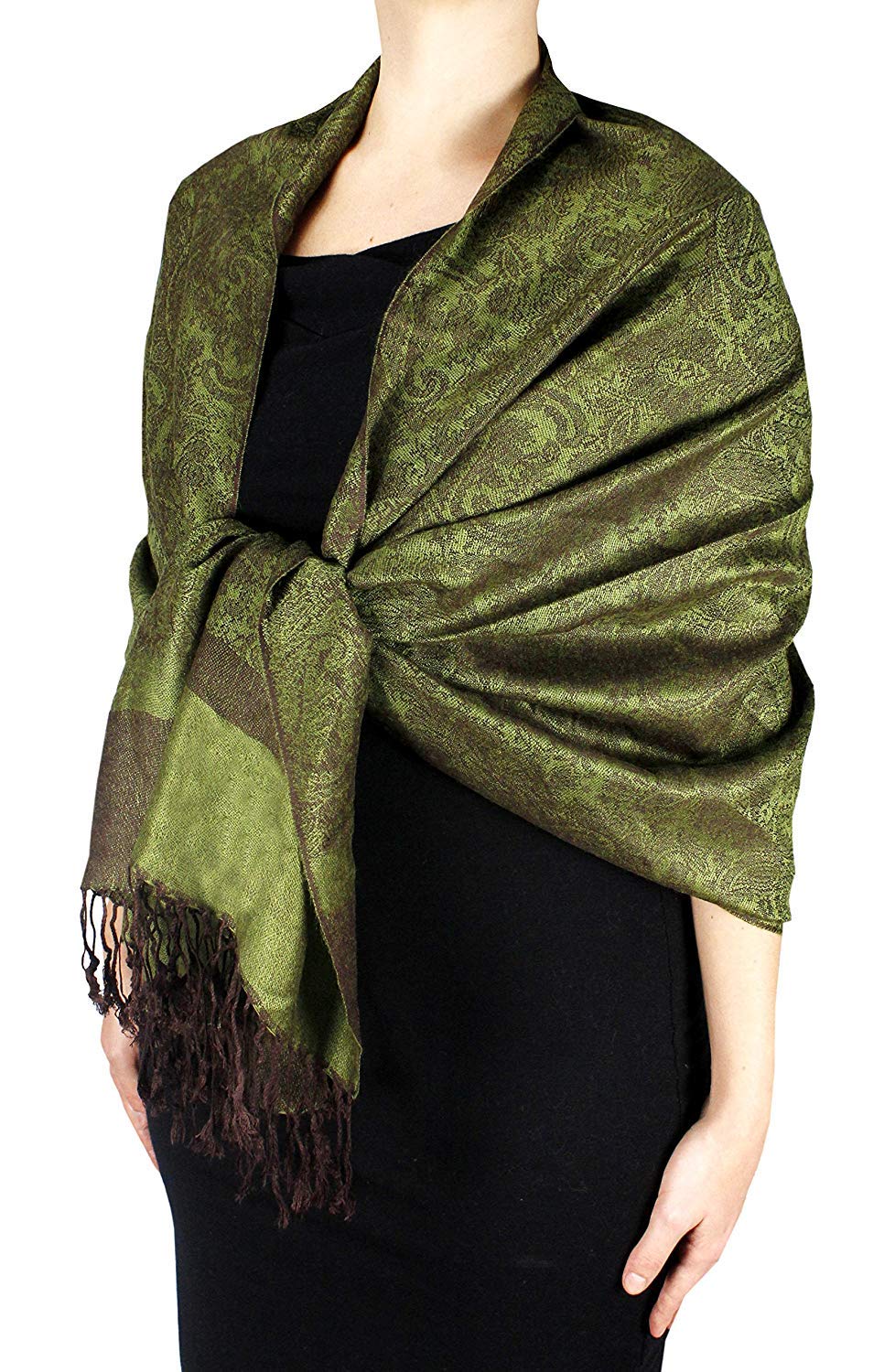 Wholesale Lot Vintage Jacquard Paisley Pashmina Shawl Wrap Forest Green Brown Reseller Bulk Scarf