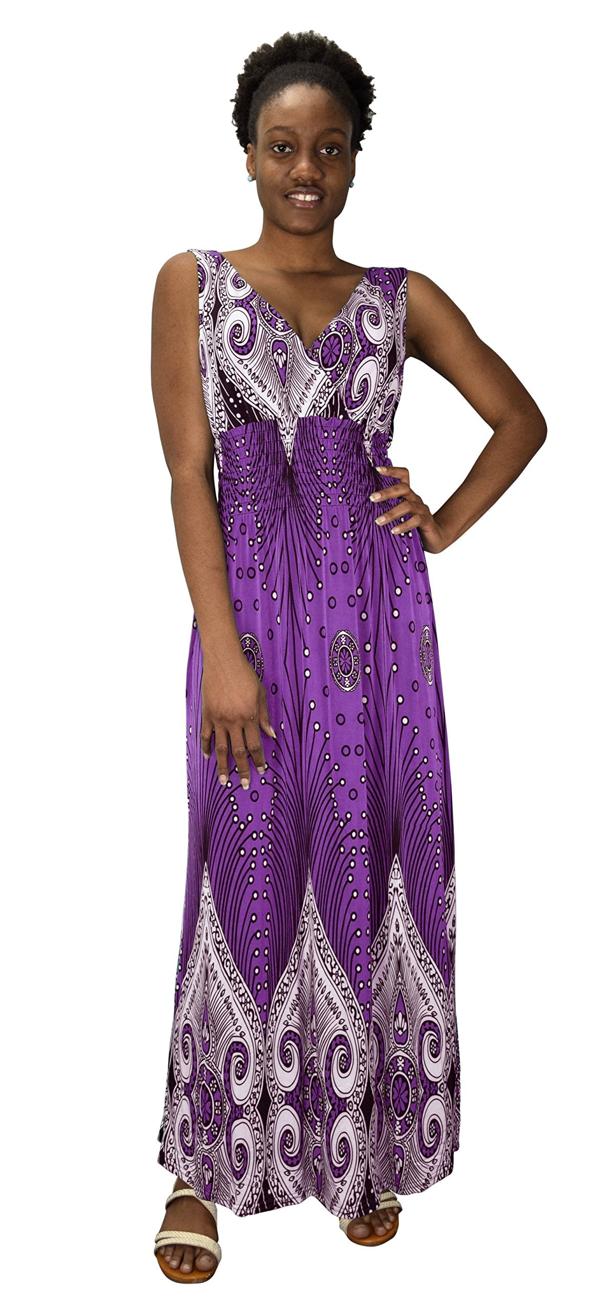 Wholesale Bulk Lot: Paisley Print Smocked Waist Boho Purple Maxi Dress Size Medium
