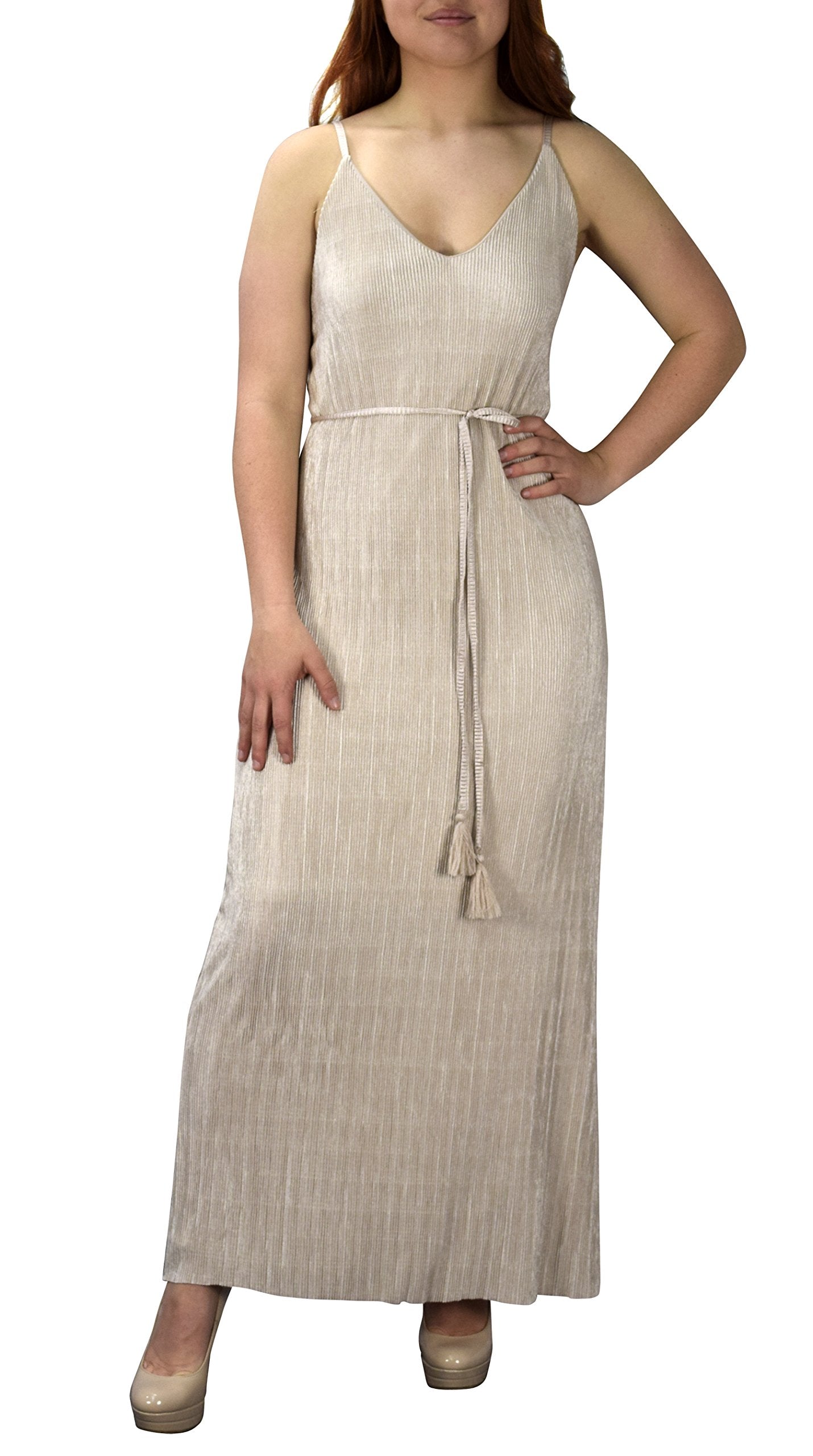 Wholesale Lot: Vintage Boho V Neck Maxi Dress Beige Size Large Bulk Reseller