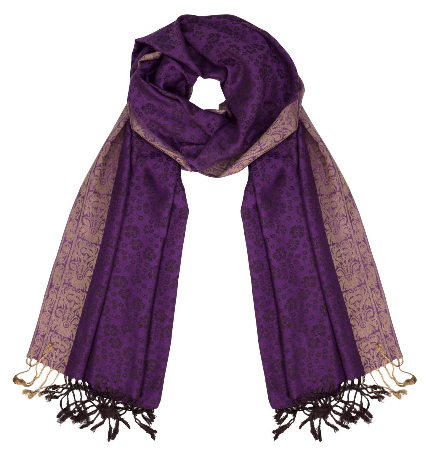 Wholesale Bulk Lot Floral Pattern Pashmina Wrap Shawl Scarf Purple Gold Reseller Pack
