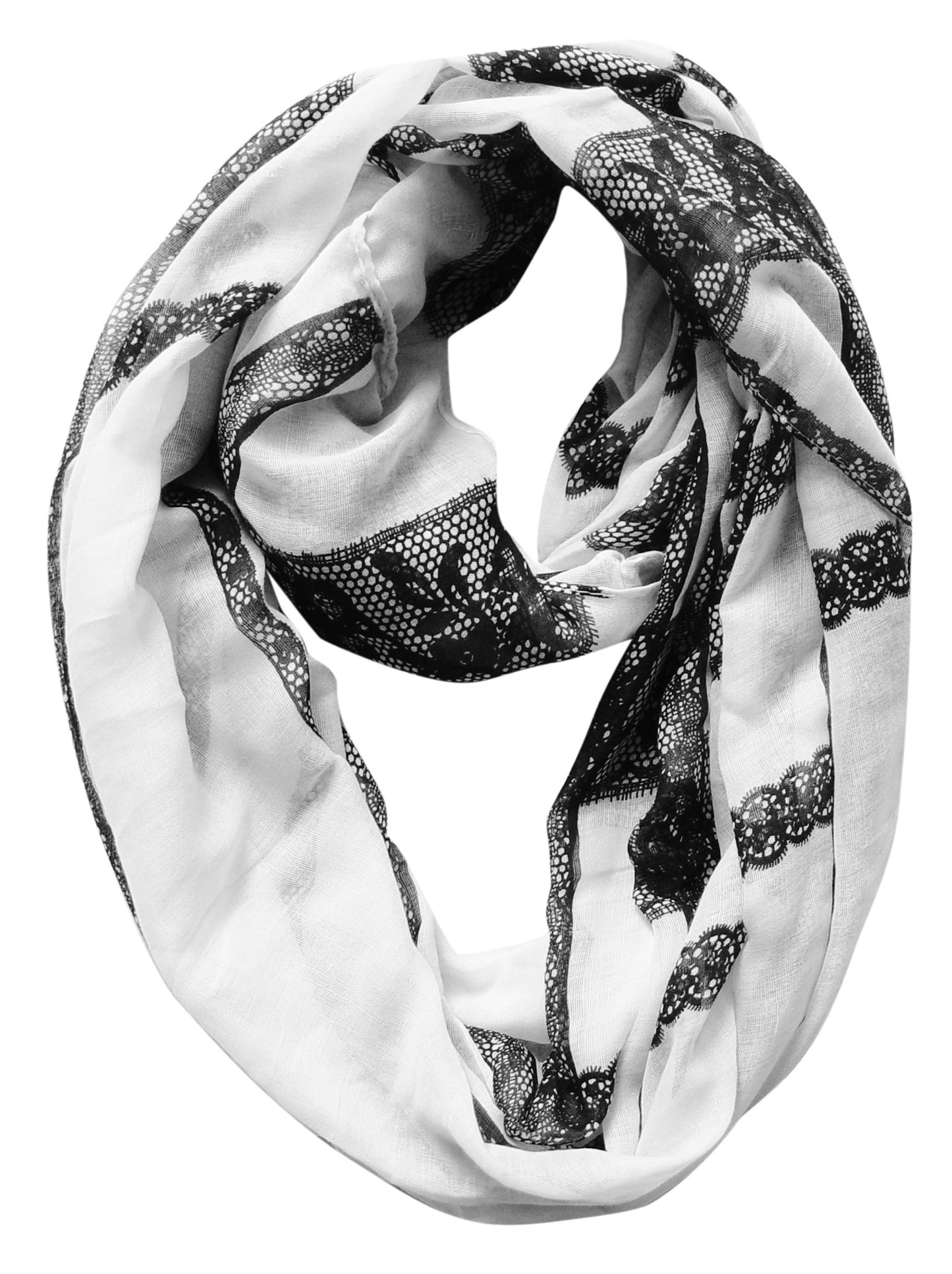 Wholesale Bulk Lot: Vintage Floral Lace Infinity Loop Scarf White Reseller Pack