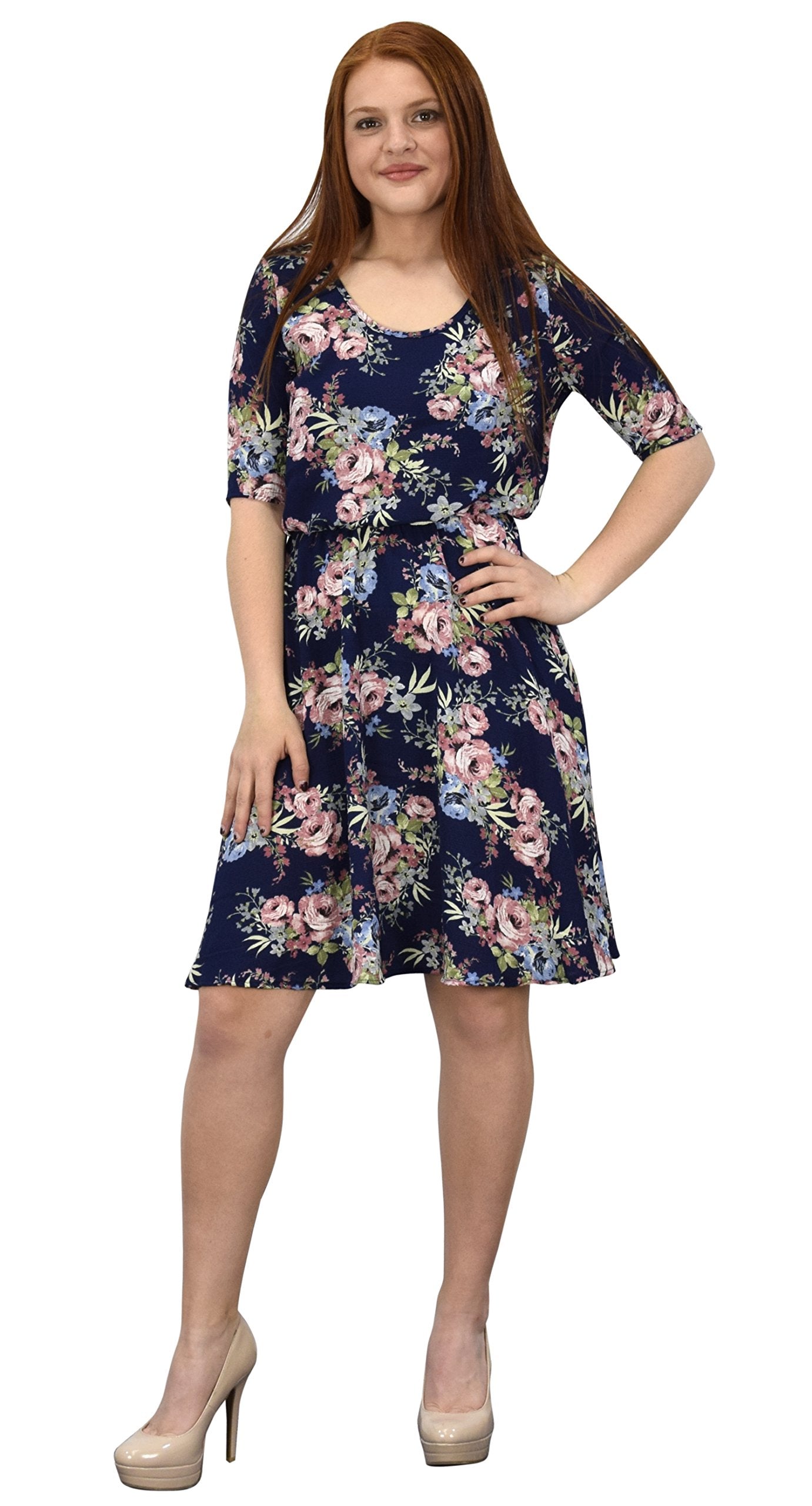 Wholesale Bulk Lot: Women's Floral Princess Seam Skater Dress Navy Large