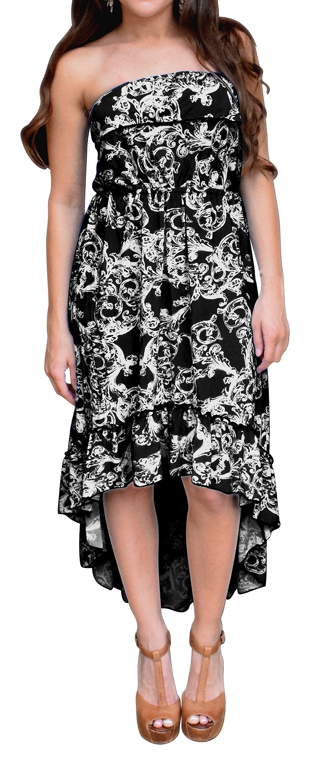 Wholesale Lot: Paisley Ruffled Strapless Hi Lo Dress Black Large Reseller Bulk