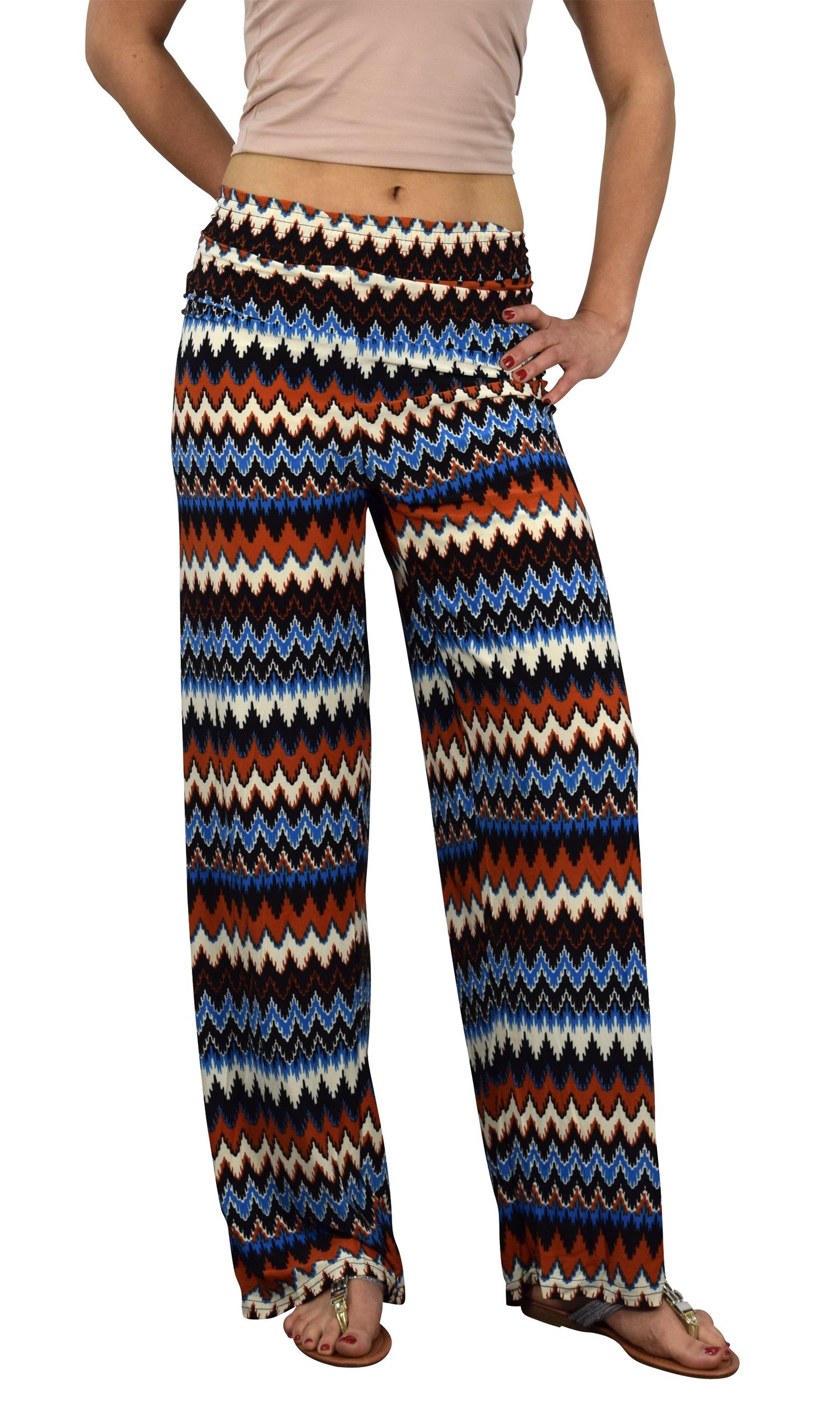 Wholesale Bulk Lot: Women's Boho Orange Chevron Elastic Waist Palazzo Pants Small