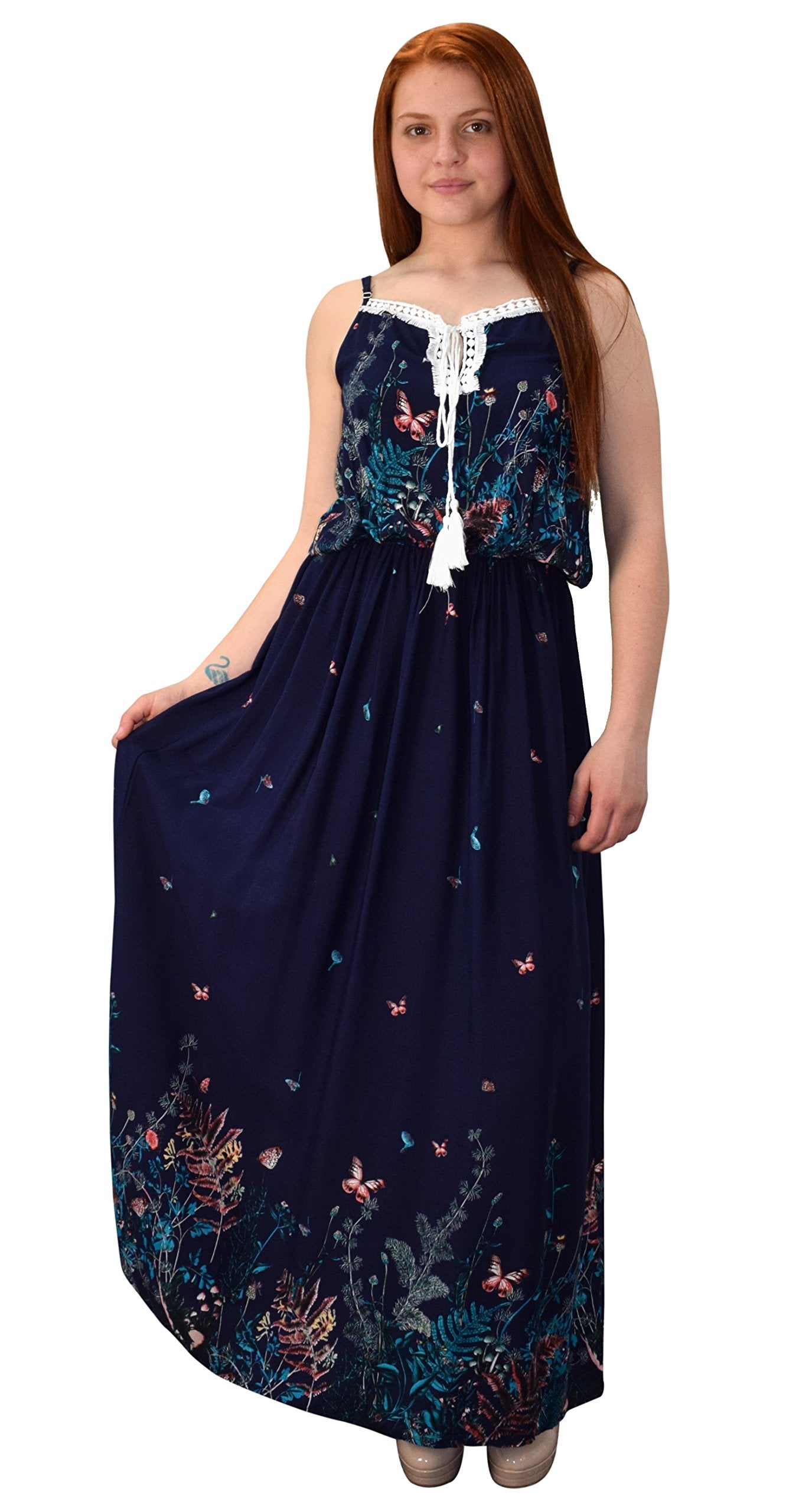 Wholesale Bulk Lot Navy Floral Boho Tahiti Sleeveless Maxi Dress Reseller Large