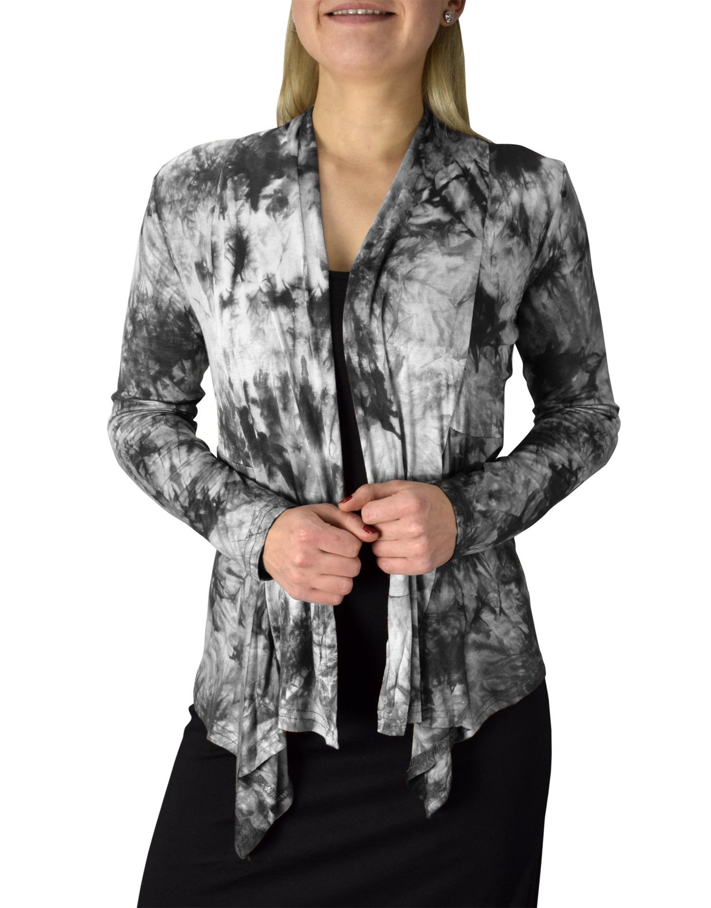 Wholesale Bulk Lot: Tie Dye Asymmetric Hem Open Front Cardigan L/XL Charcoal