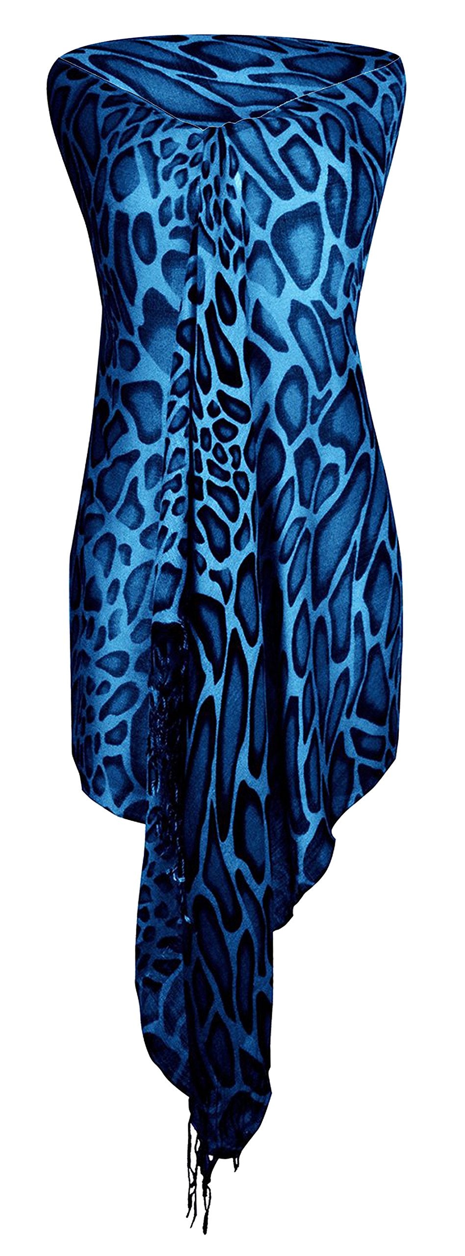 Wholesale Bulk Lot: Blue Giraffe Print Pashmina Scarf Lightweight Wrap for Resellers