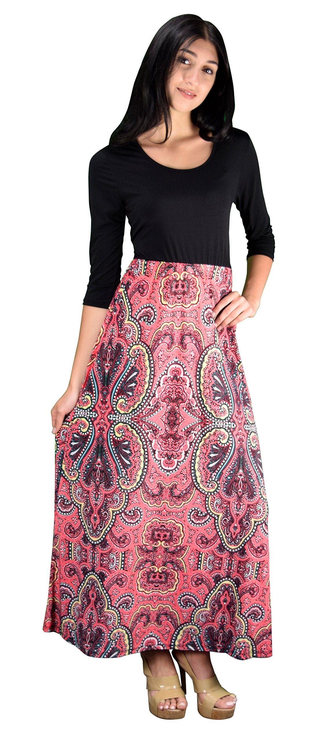 Wholesale Bulk Lot: 3/4 Sleeve Black Paisley Tie Waist Maxi Dress Small Pink