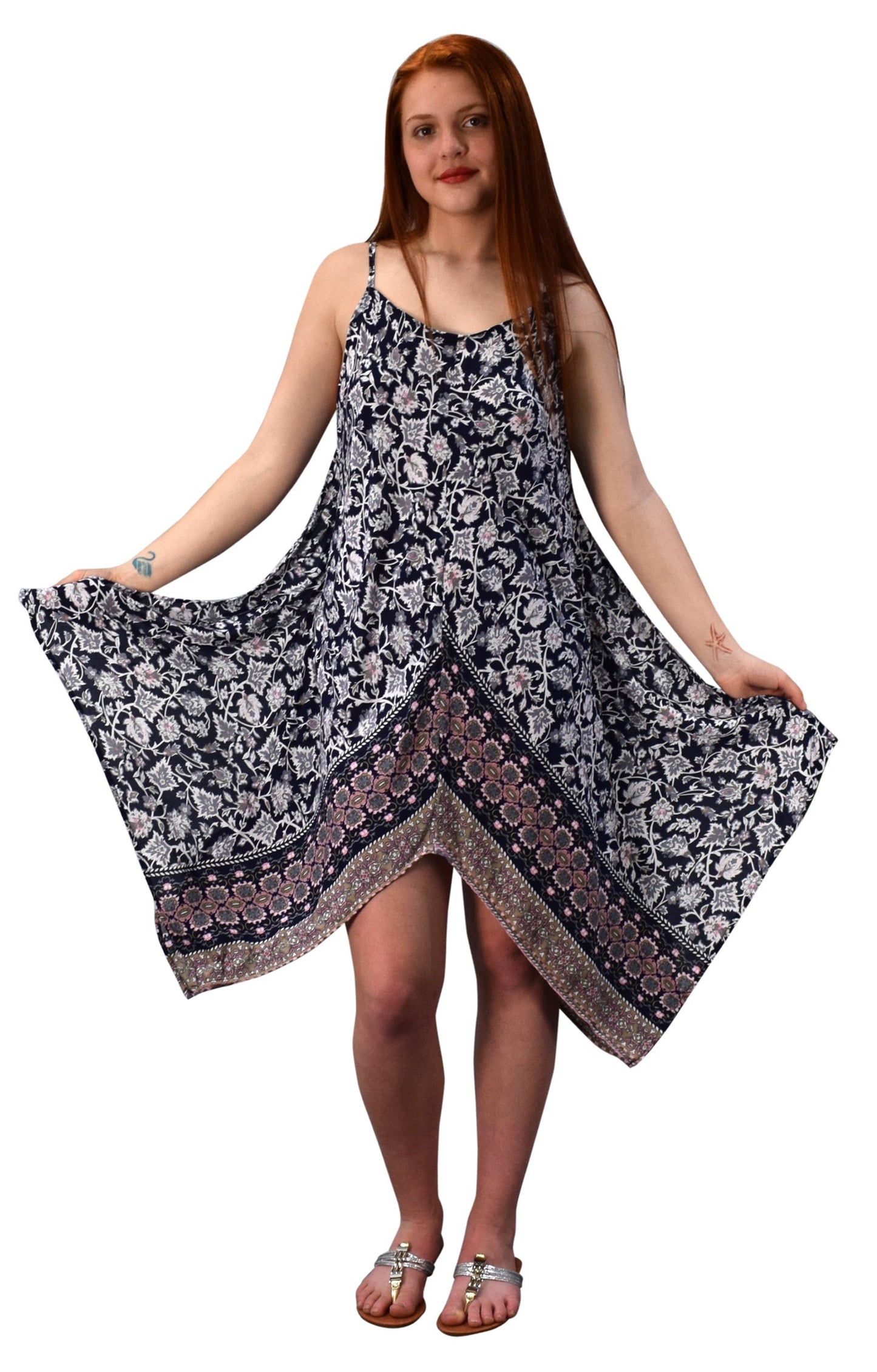Wholesale Bulk Lot: Women's Gypsy Handkerchief Hem Tunic Dress Navy Pink Large