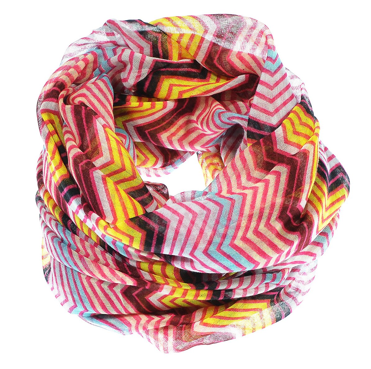 Wholesale Bulk Lot: Radiant Fuchsia Turquoise Multicolor Chevron Geometric Infinity Loop Scarf