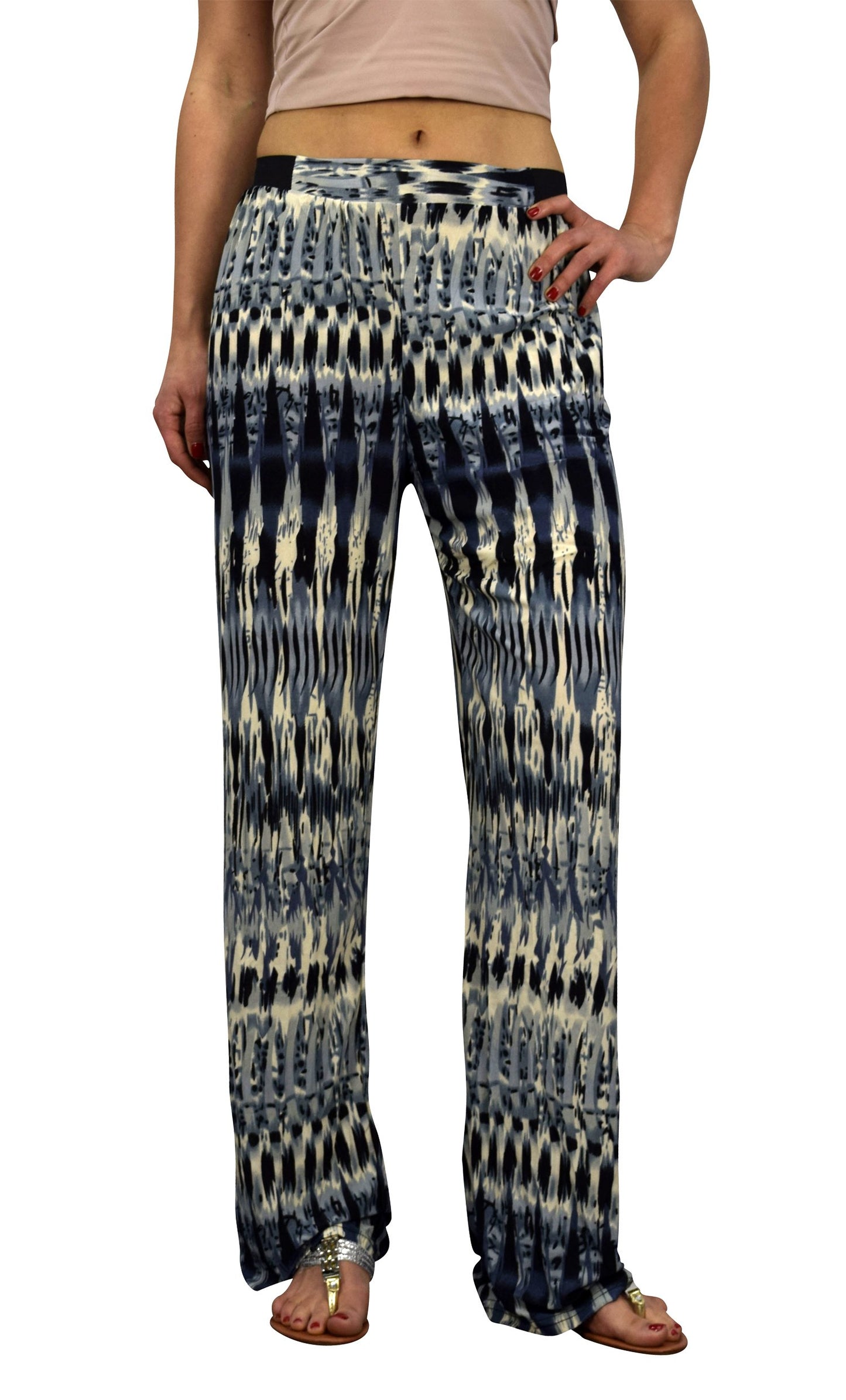 Wholesale Bulk Lot: Women's Abstract Print Palazzo Pants Grey Black Size Large