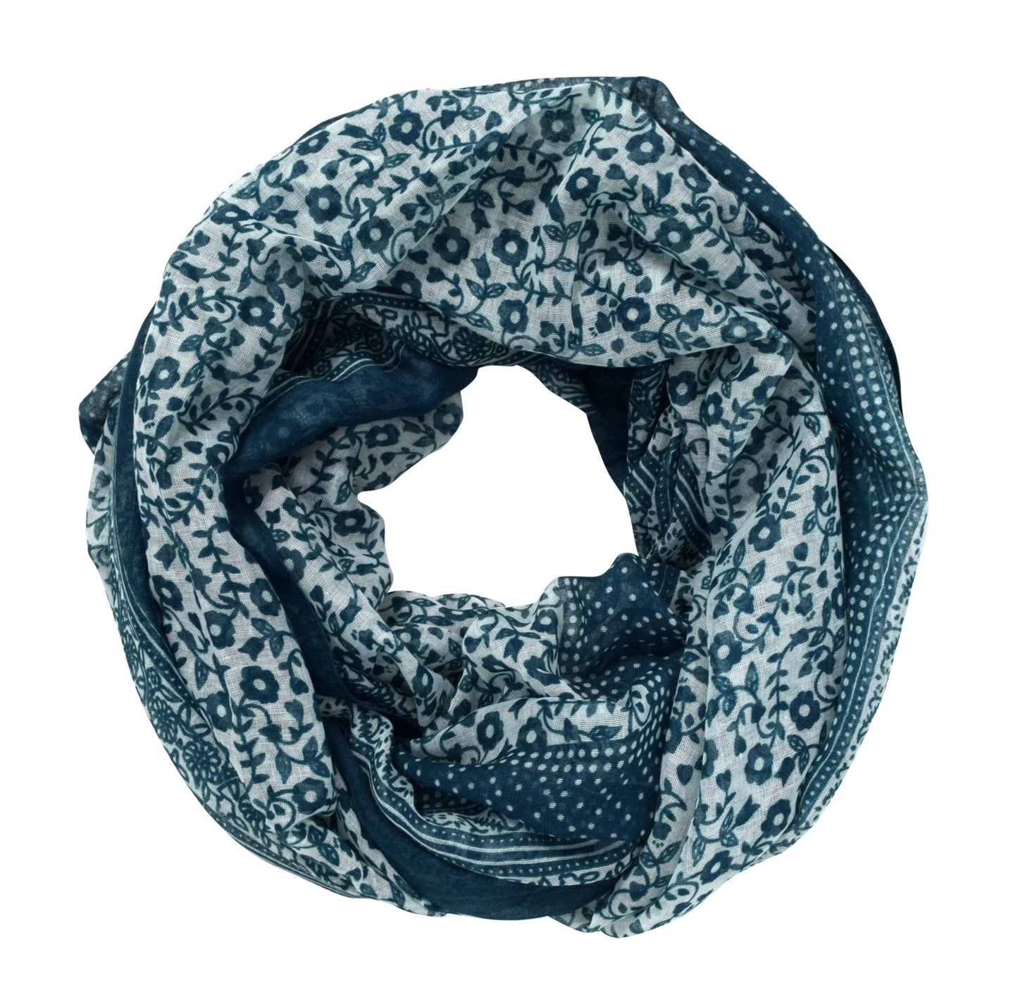 Wholesale Bulk Lot: Cute Dainty Floral Print Infinity Loop Scarf Hunter Green Reseller Pack