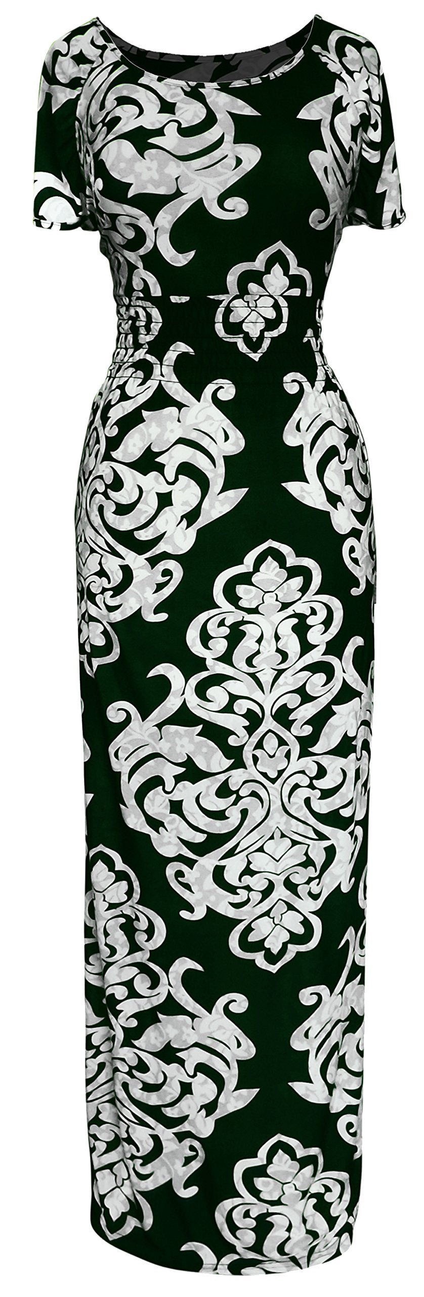 Wholesale Bulk Lot: Women's Smocked Damask Summer Maxi Dress Green XL