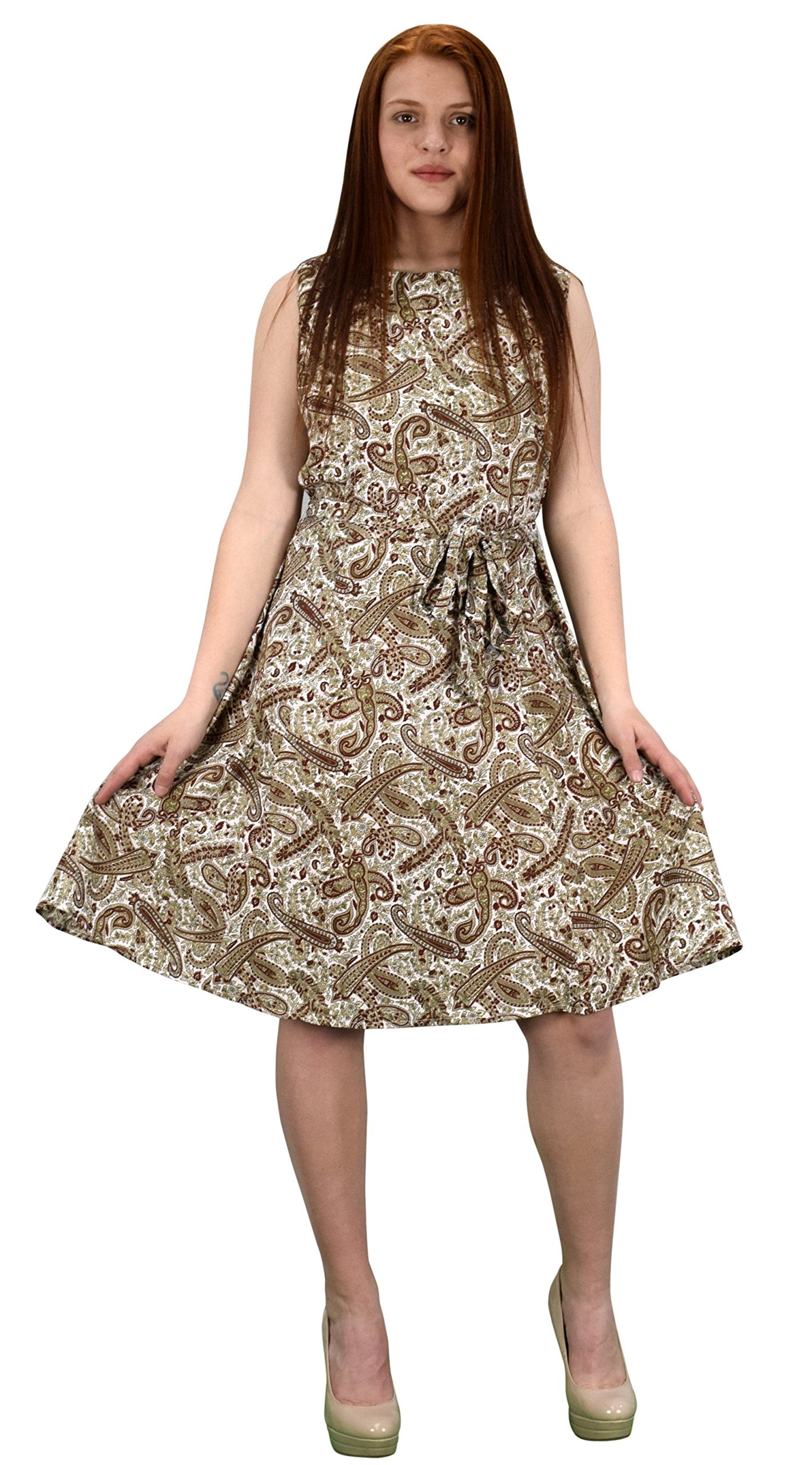 Wholesale Bulk Lot: Silky Vintage Retro A Line Sleeveless Belted Dress Olive L