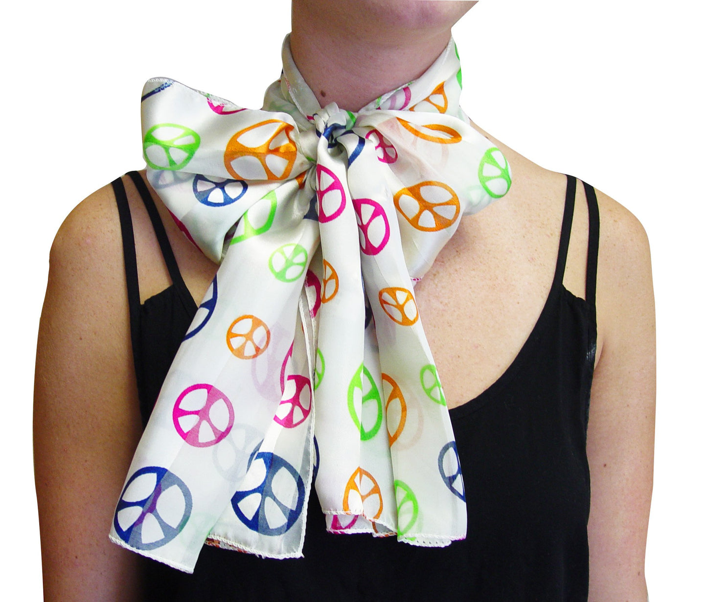 Wholesale Bulk Lot: Vintage Silk Feel White Peace Print Neck Scarf Tie for Resellers