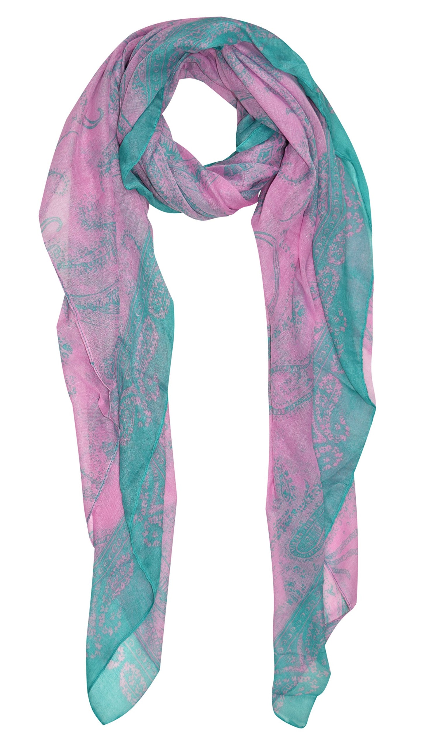 Wholesale Bulk Lot: Elegant Pink Teal Paisley Border Sheer Sarong Scarf Reseller Pack