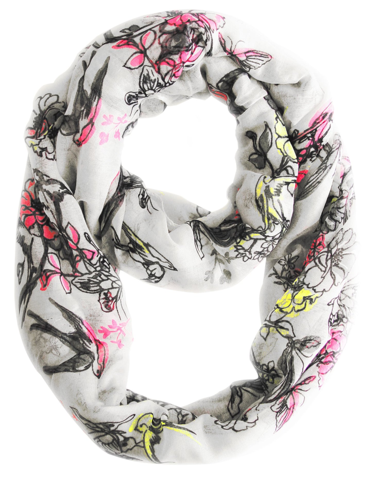 Wholesale Bulk Lot: Red Cherry Blossom Floral Print Infinity Loop Scarf Bright White Reseller Pack