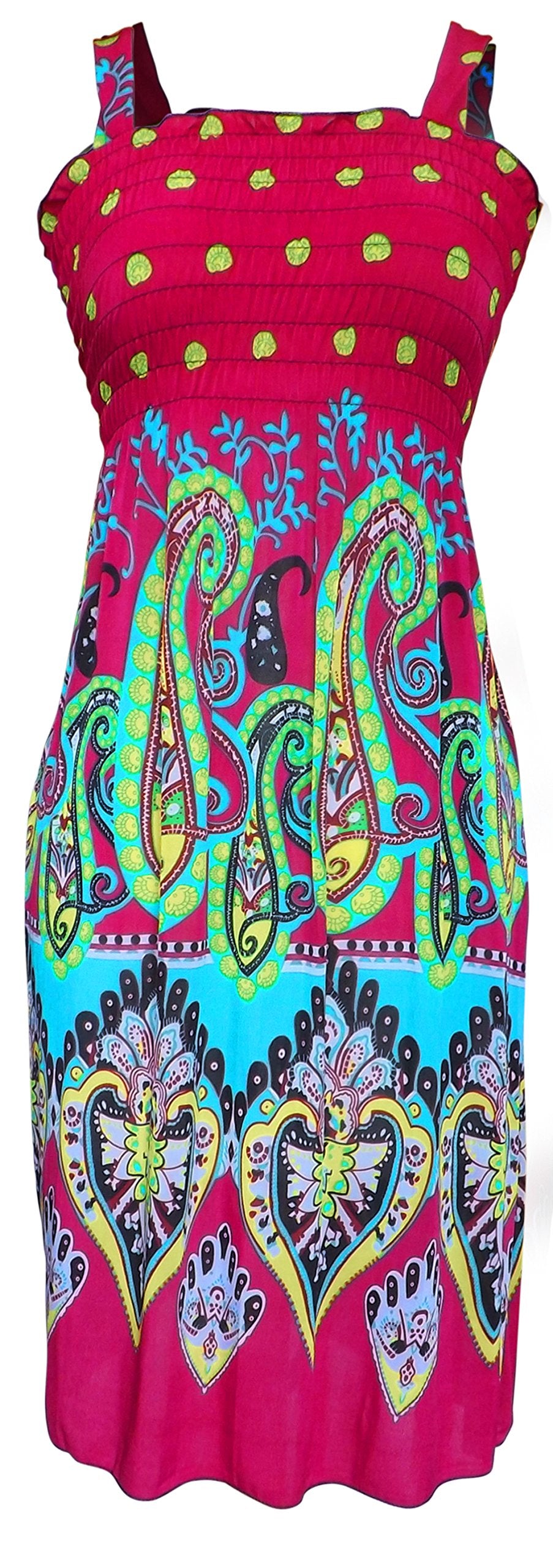 Wholesale Bulk Lot: Women's Midi Exotic Smocked Summer Dress, Large, Fuchsia