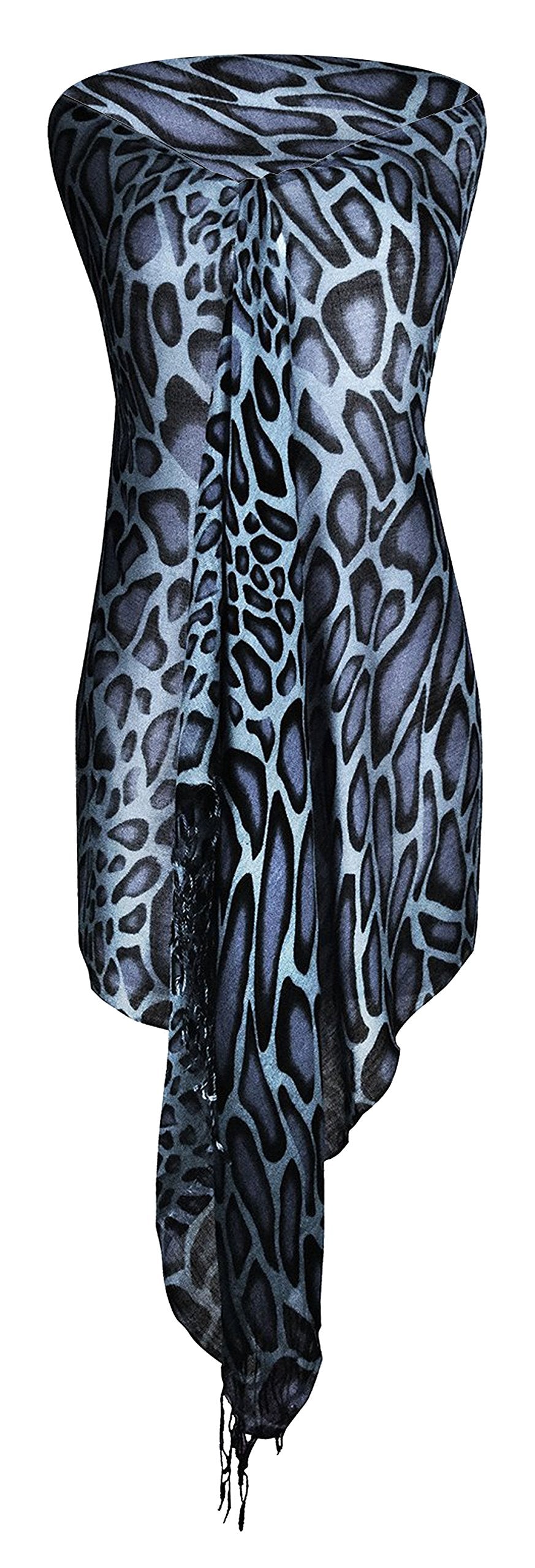 Wholesale Bulk Lot: Giraffe Print Pashmina Scarf Shawl Grey Black Lightweight Reseller Pack