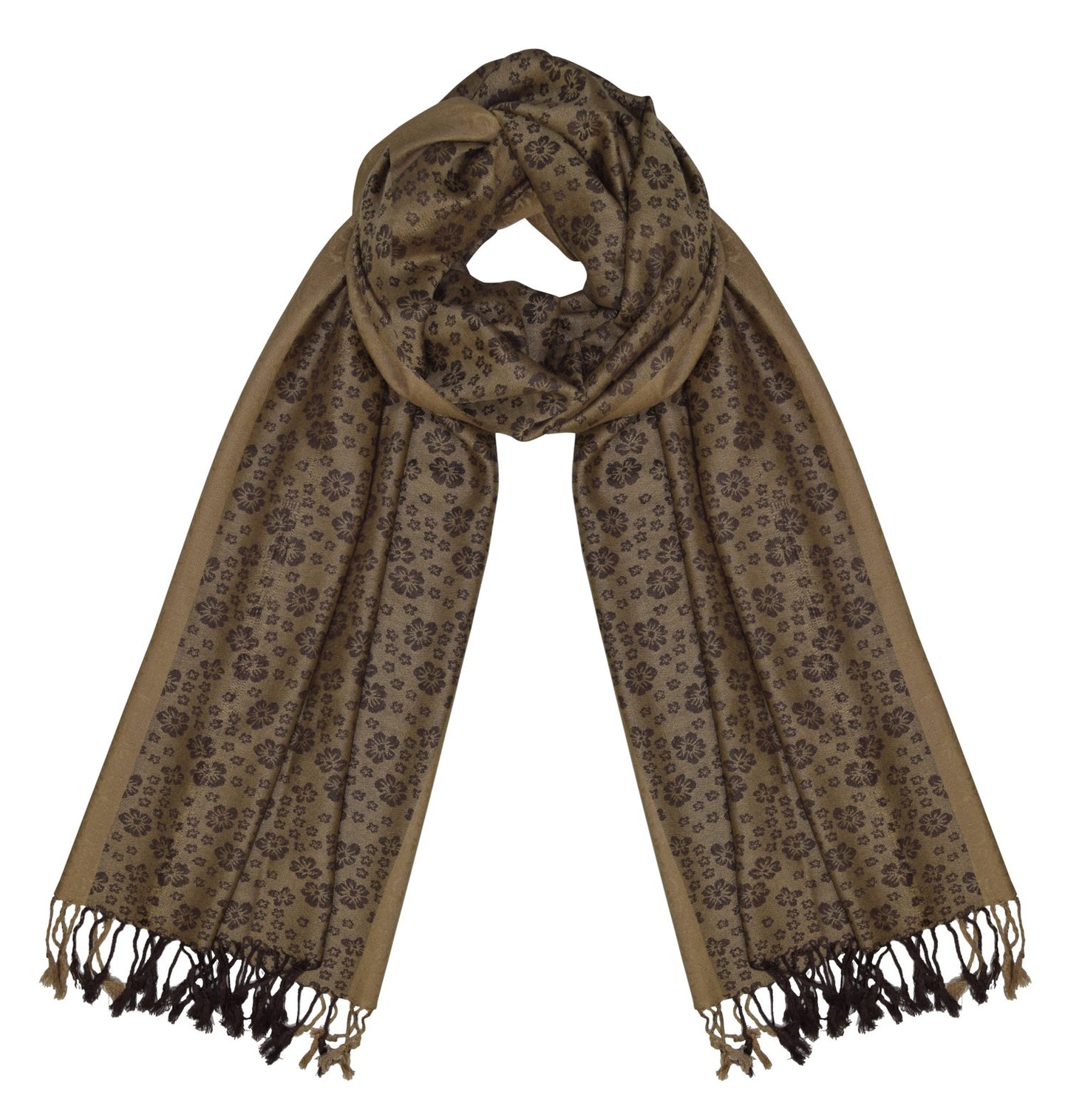 Wholesale Bulk Lot Floral Pattern Pashmina Wrap Shawl Gold Brown Scarf for Resellers