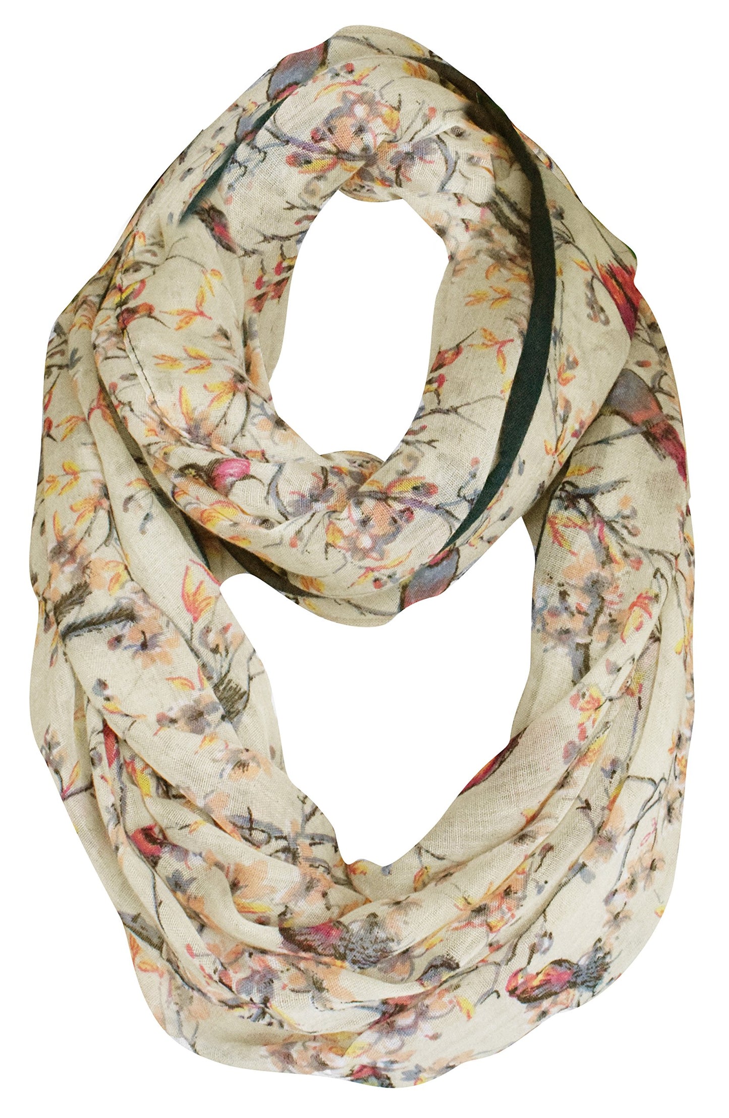 Wholesale Bulk Lot: Vintage Floral Blossom Hummingbird Sheer Taupe Loop Scarf for Resellers