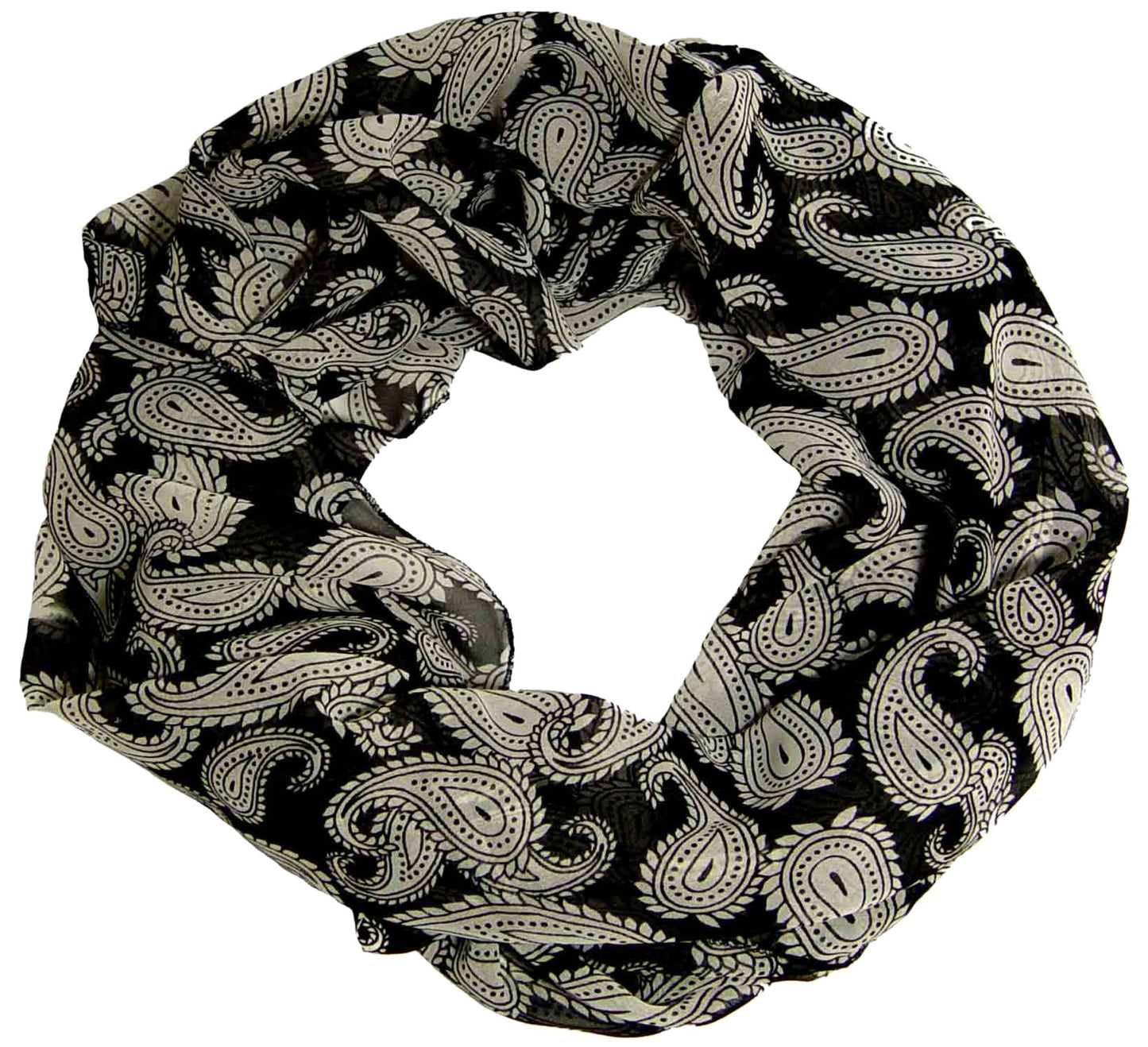 Wholesale Bulk Lot: Vintage Black and White Paisley Print Infinity Loop Scarf for Resellers
