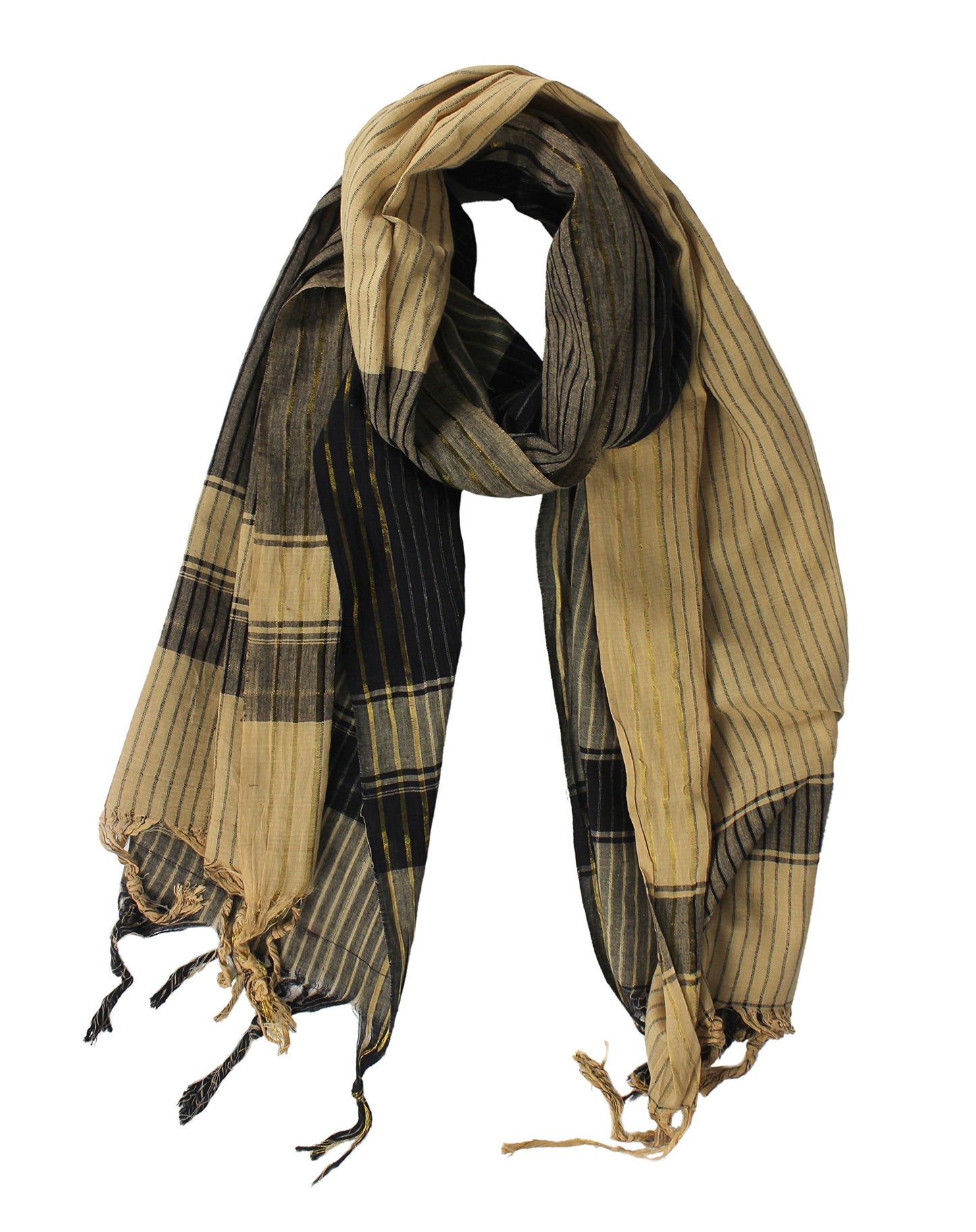 Wholesale Bulk Lot: 100% Cotton Striped Pashmina Shimmer Shawl Scarf Black Coffee Reseller Pack