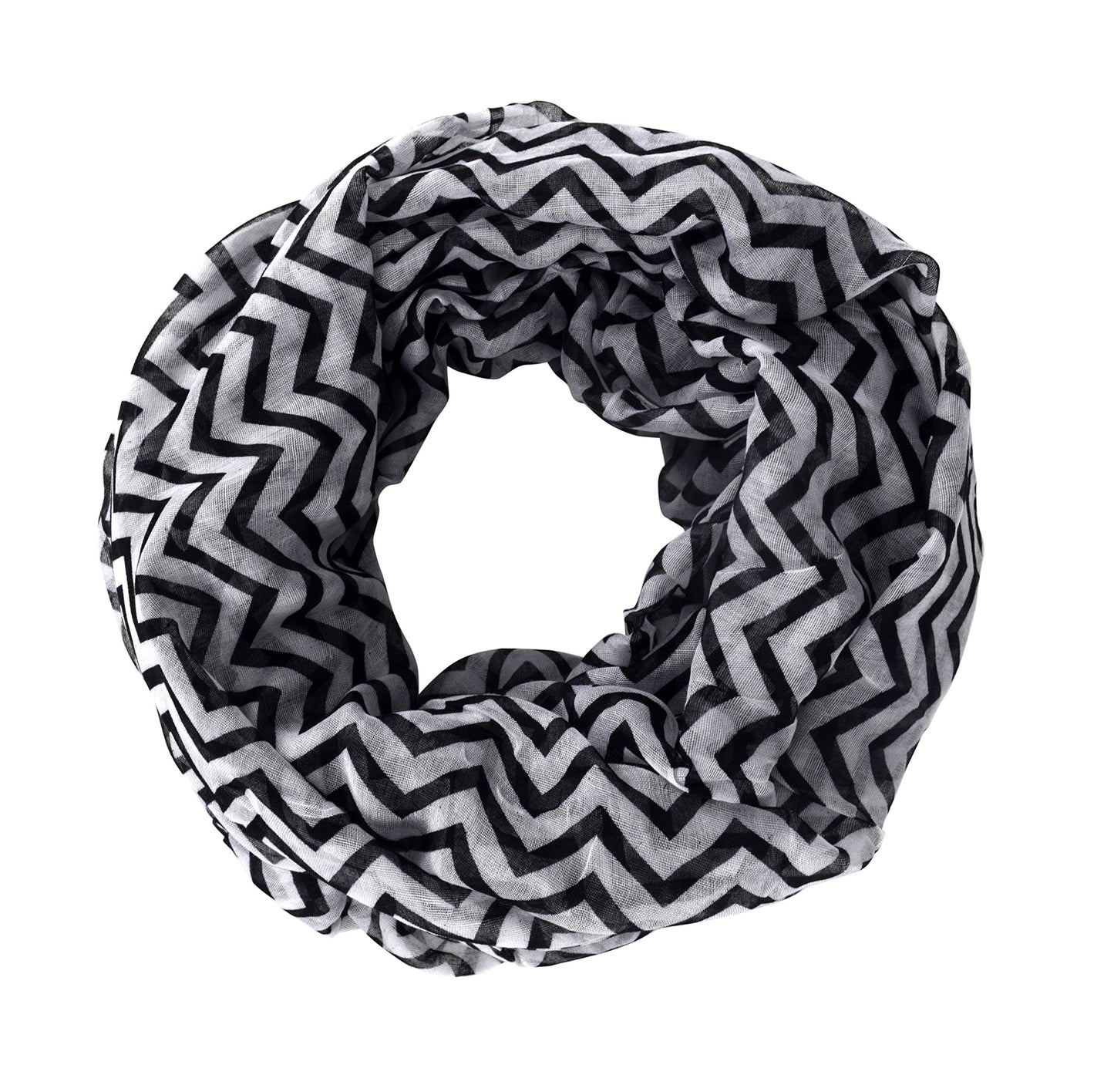 Wholesale Bulk Lot: Black Chevron Zig Zag Sheer Lightweight Infinity Loop Scarf Reseller Pack 19X32