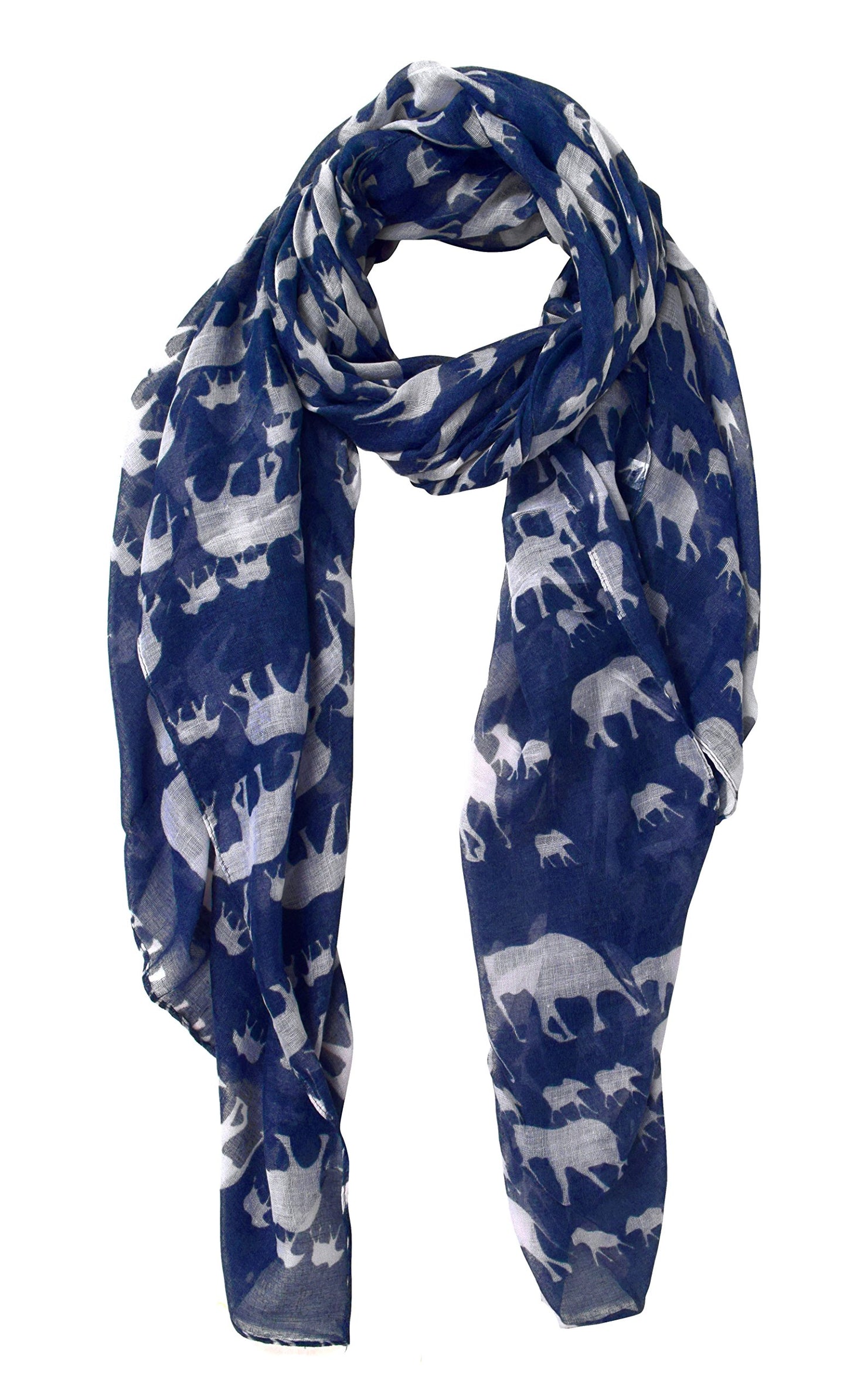 Wholesale Bulk Lot: Blue Animal Elephant Print Lightweight Wrap Scarf Shawl for Resellers