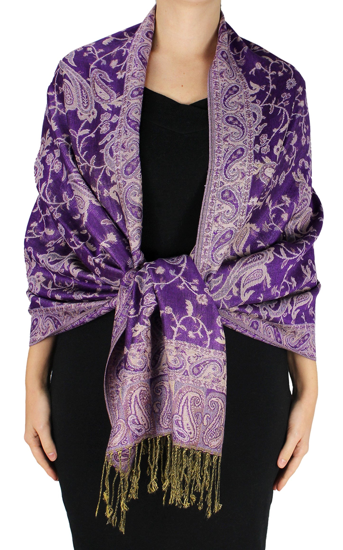Wholesale Bulk Lot Reversible Paisley Pashmina Shawl Double Layer Grape Scarf for Resellers