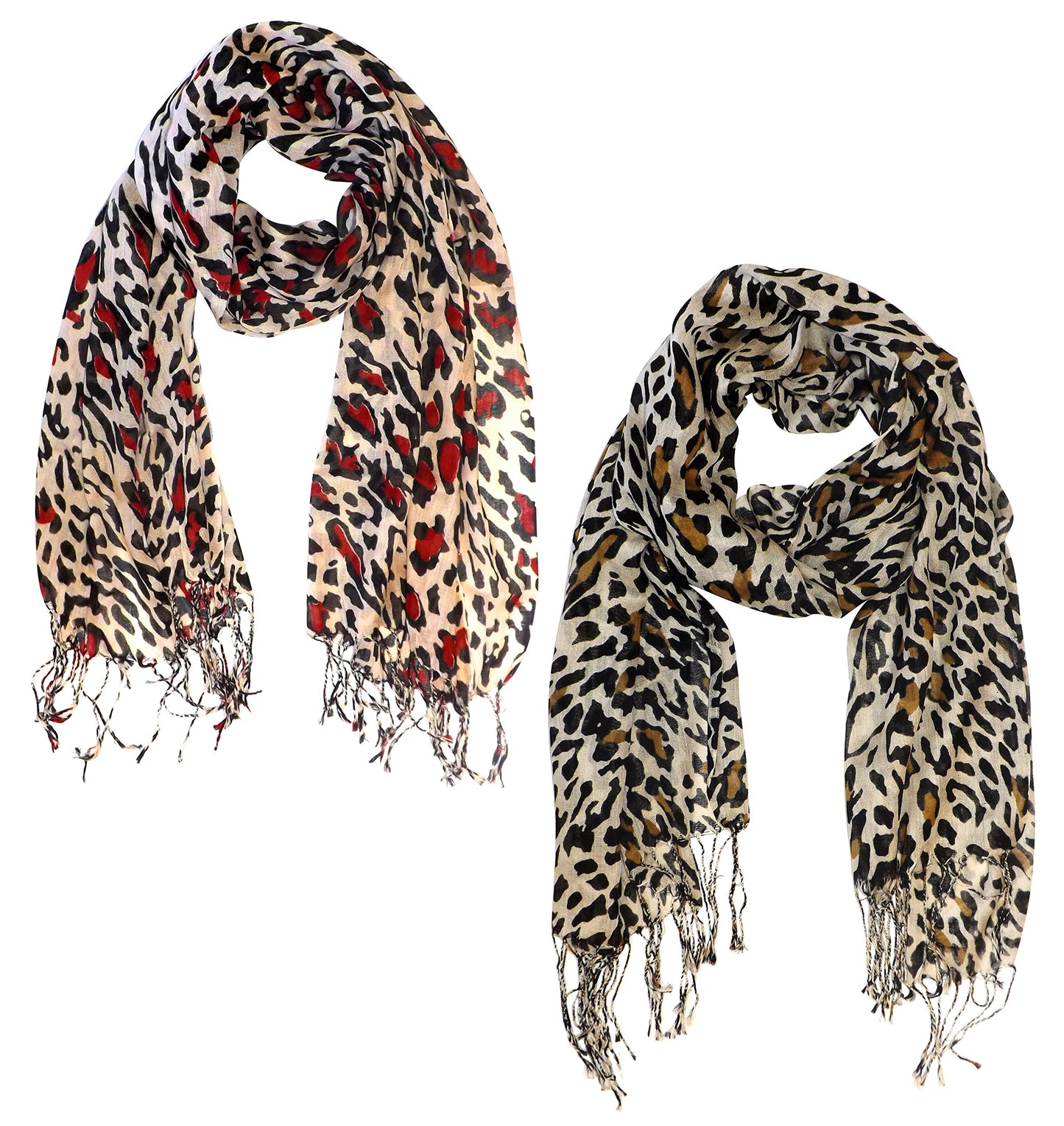 Wholesale Bulk Lot: Soft Silky Leopard Print Pashmina Scarf Red Classic Brown Reseller Pack